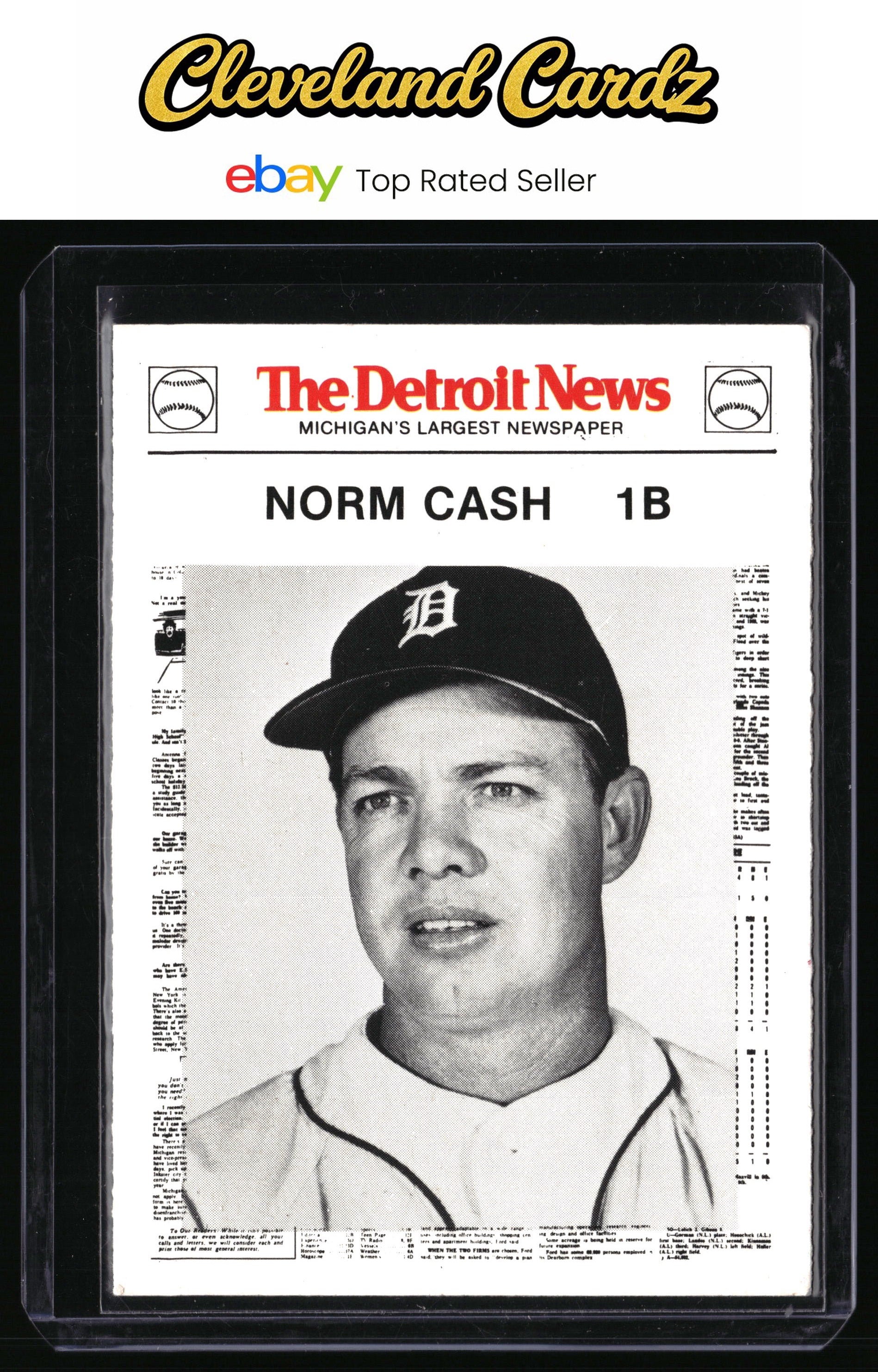 1981 Detroit News #73e Norm Cash:White Border "Detroit News" Red Text, MLB Logo