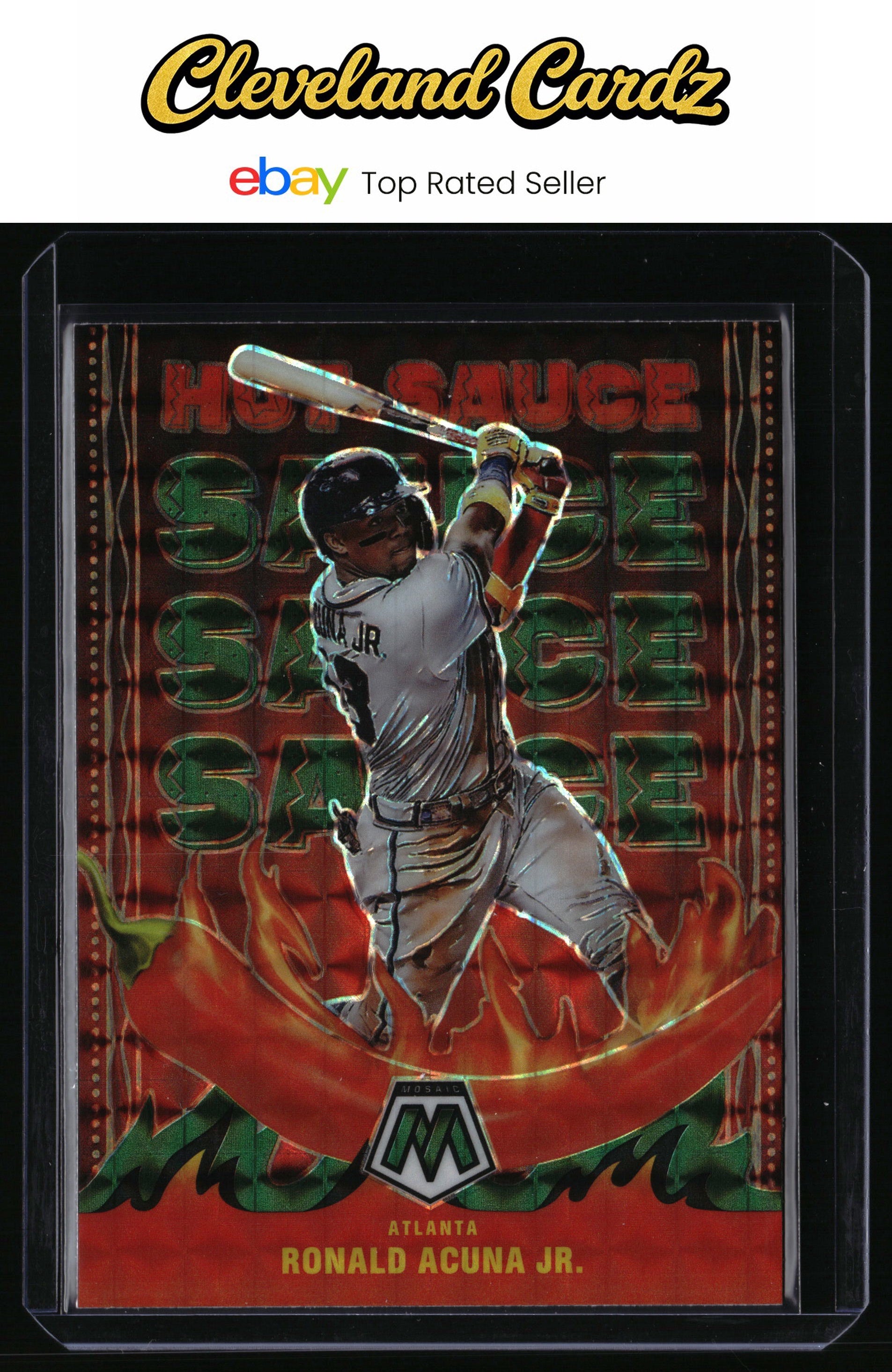 2022 Panini Mosaic #HS-4 Ronald Acuna Jr. Hot Sauce Green Mosaic