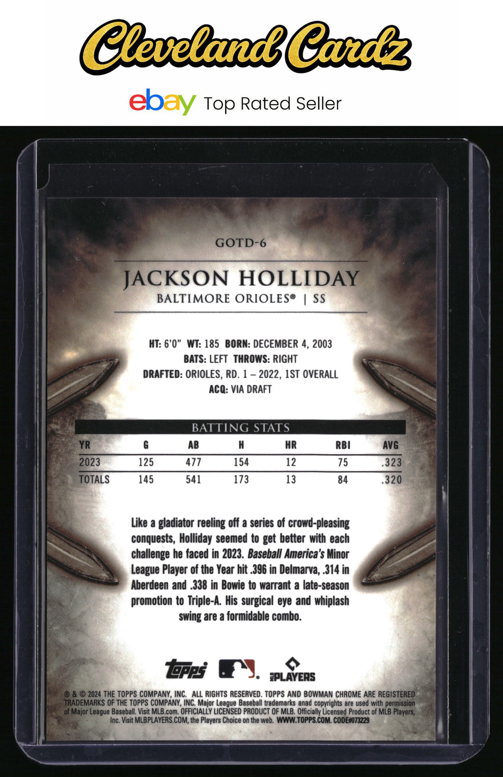 2024 Bowman #GOTD-6 Jackson Holliday Gladiators of the Diamond