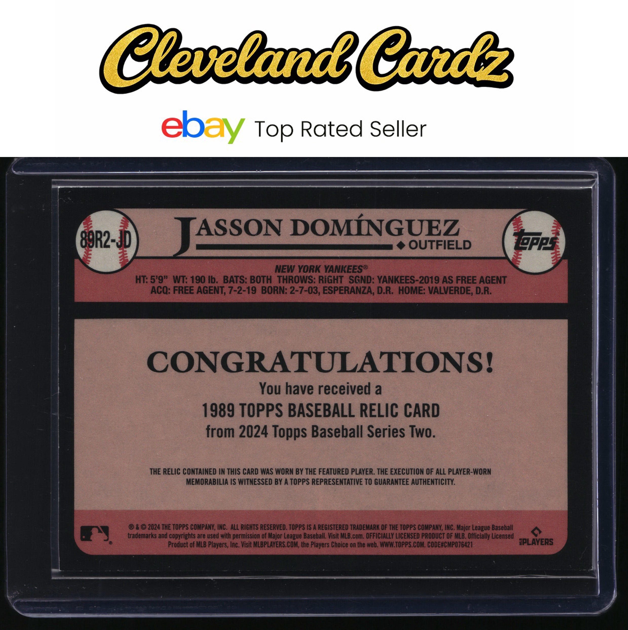 2024 Topps #89R2-JD Jasson Domínguez 1989 35th Anniversary Relics Black #/199