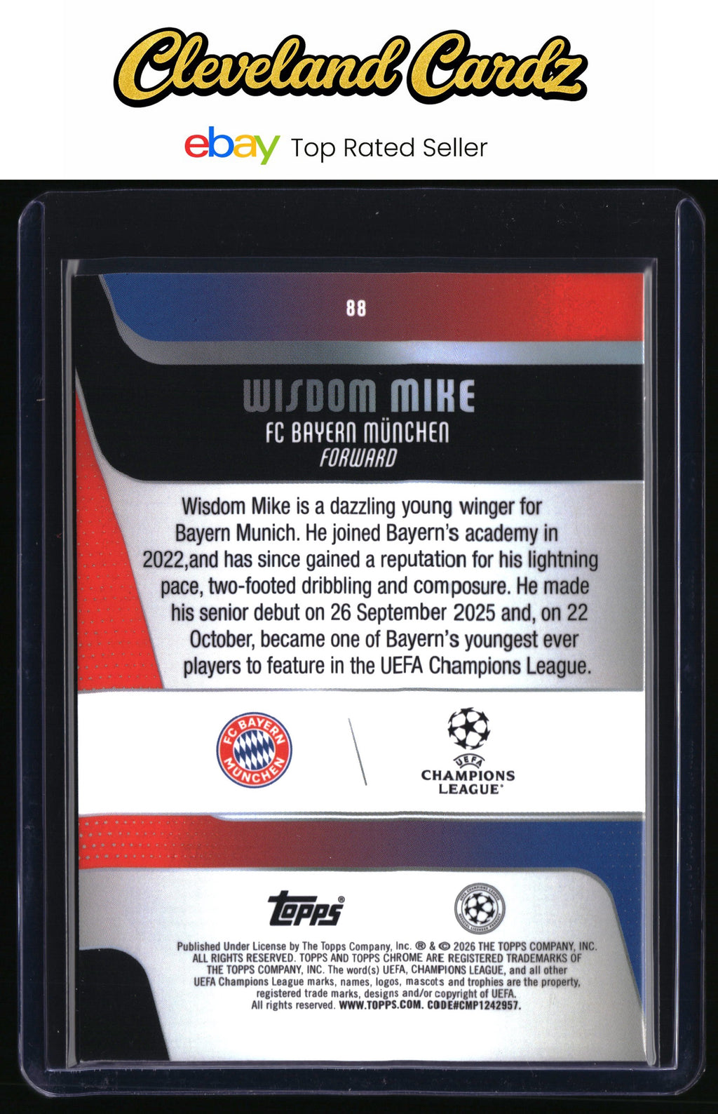 2025-26 Topps Chrome UEFA Club Competitions #88 Wisdom Mike Raywave Refractor