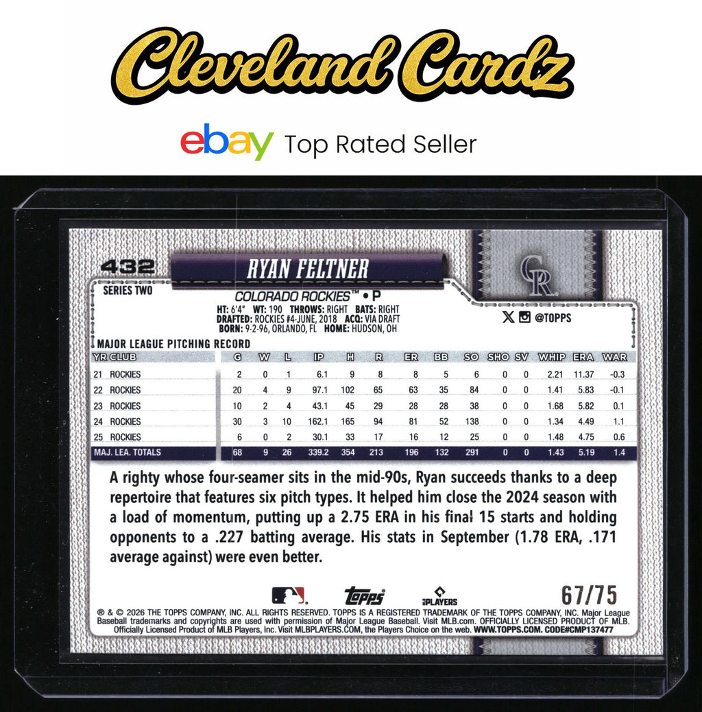 2026 Topps #432 Ryan Feltner Black Border #/75