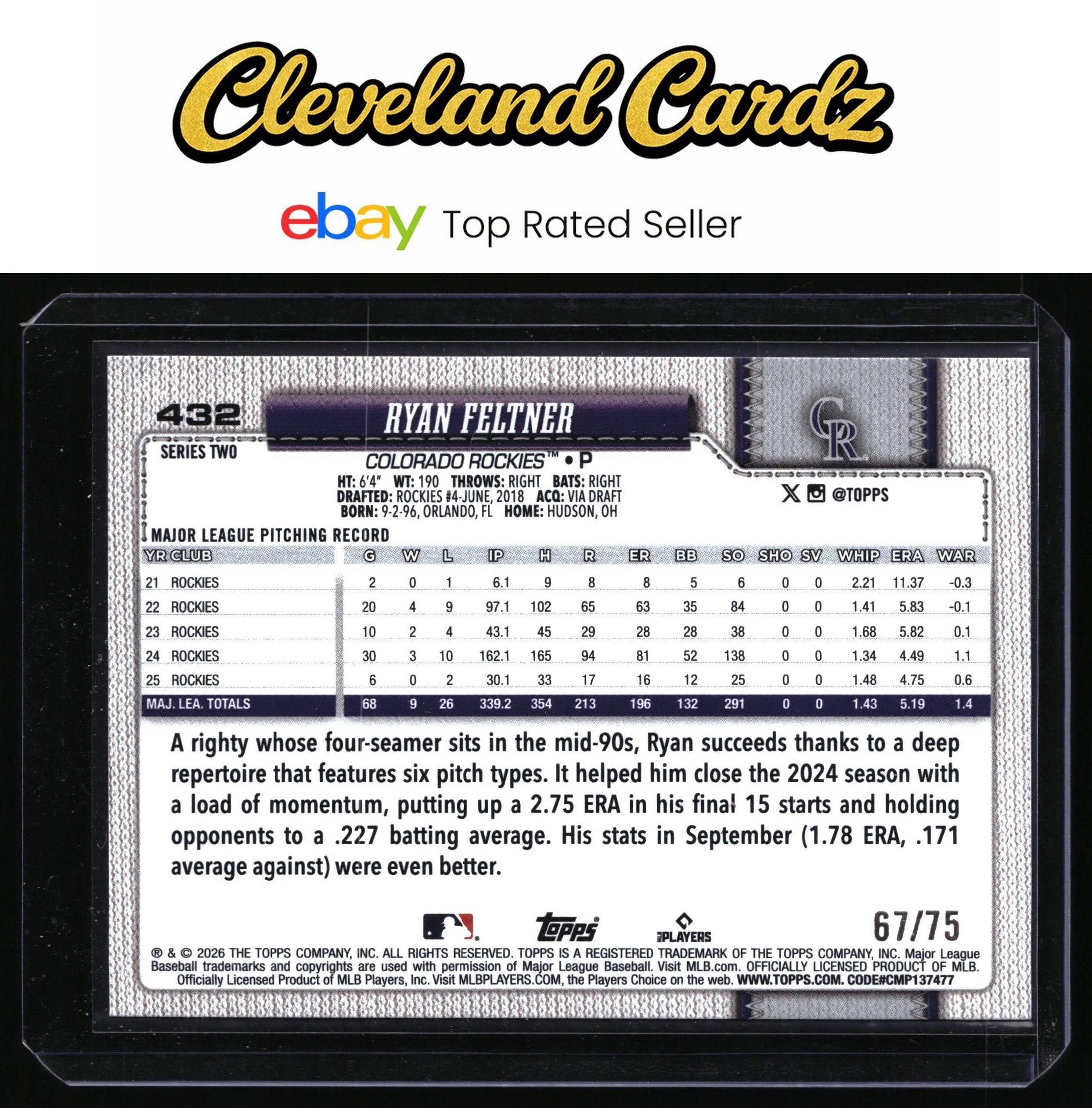 2026 Topps #432 Ryan Feltner Black Border #/75