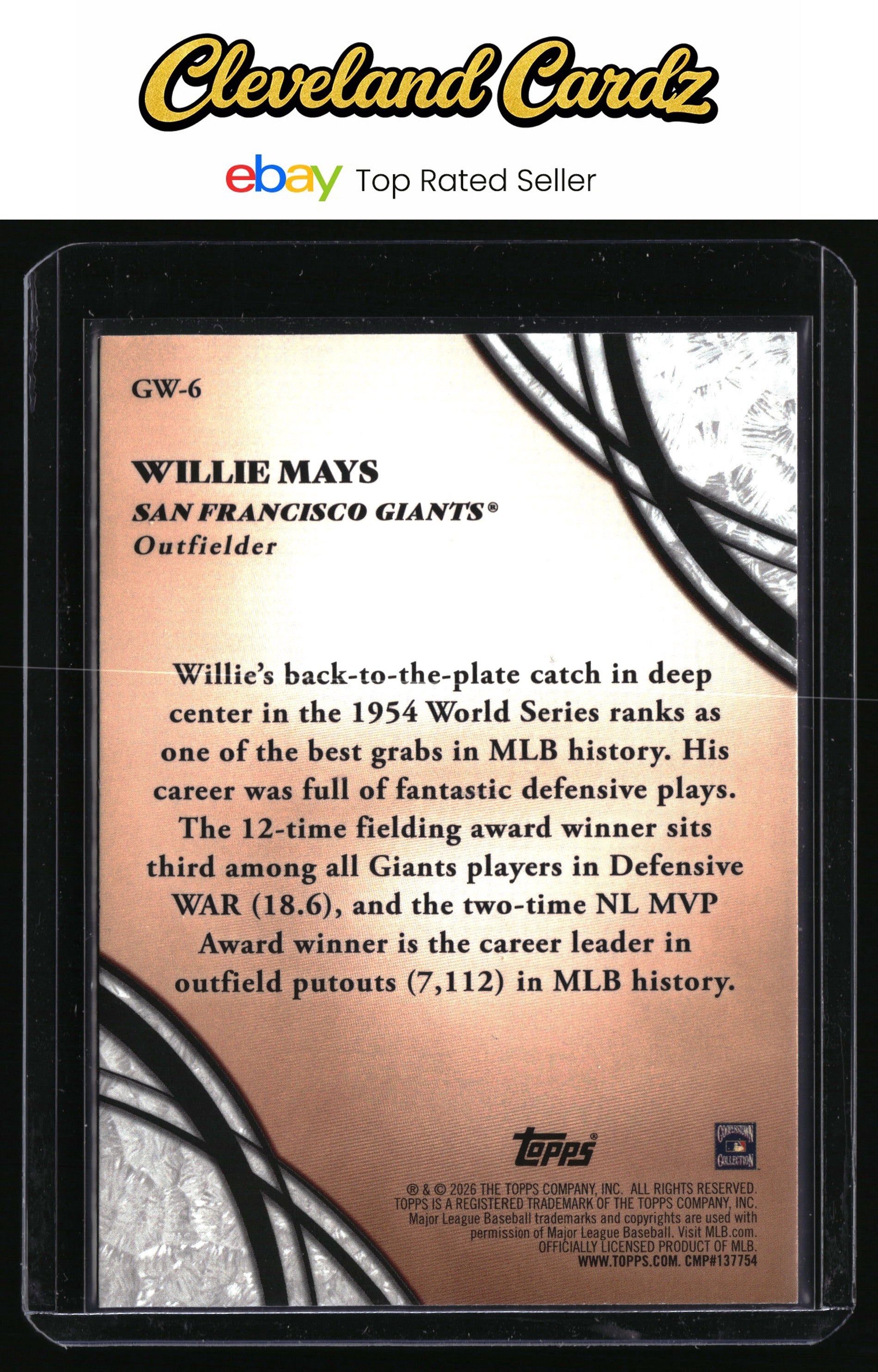 2026 Topps #GW-6 Willie Mays Glove Work