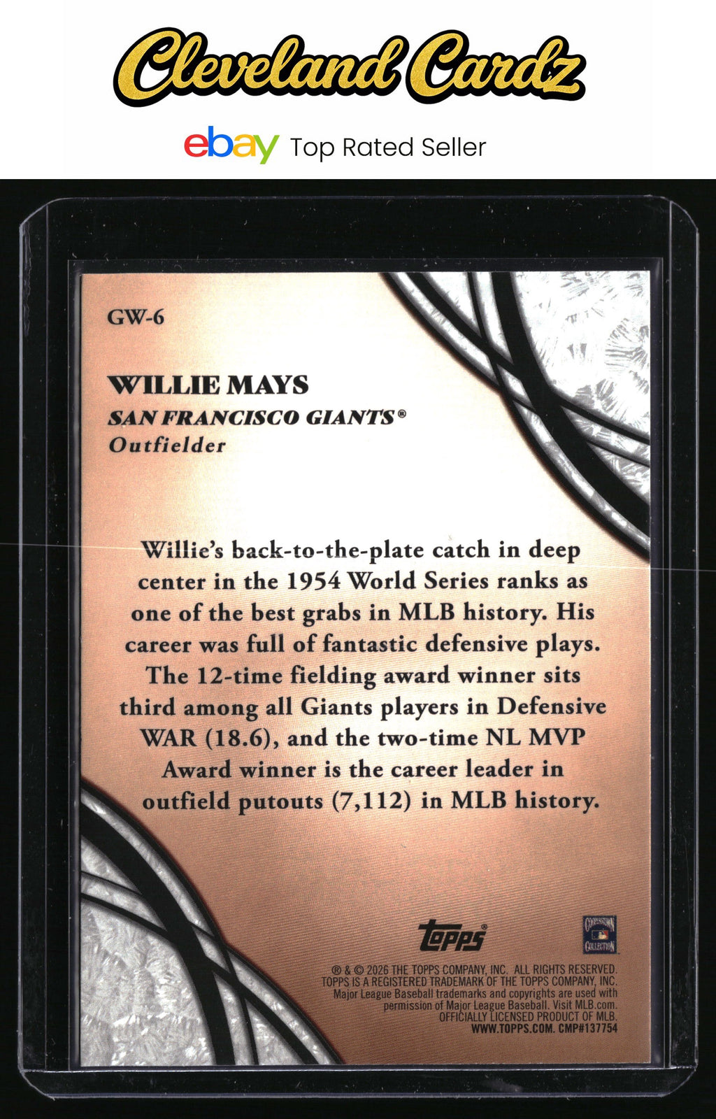 2026 Topps #GW-6 Willie Mays Glove Work