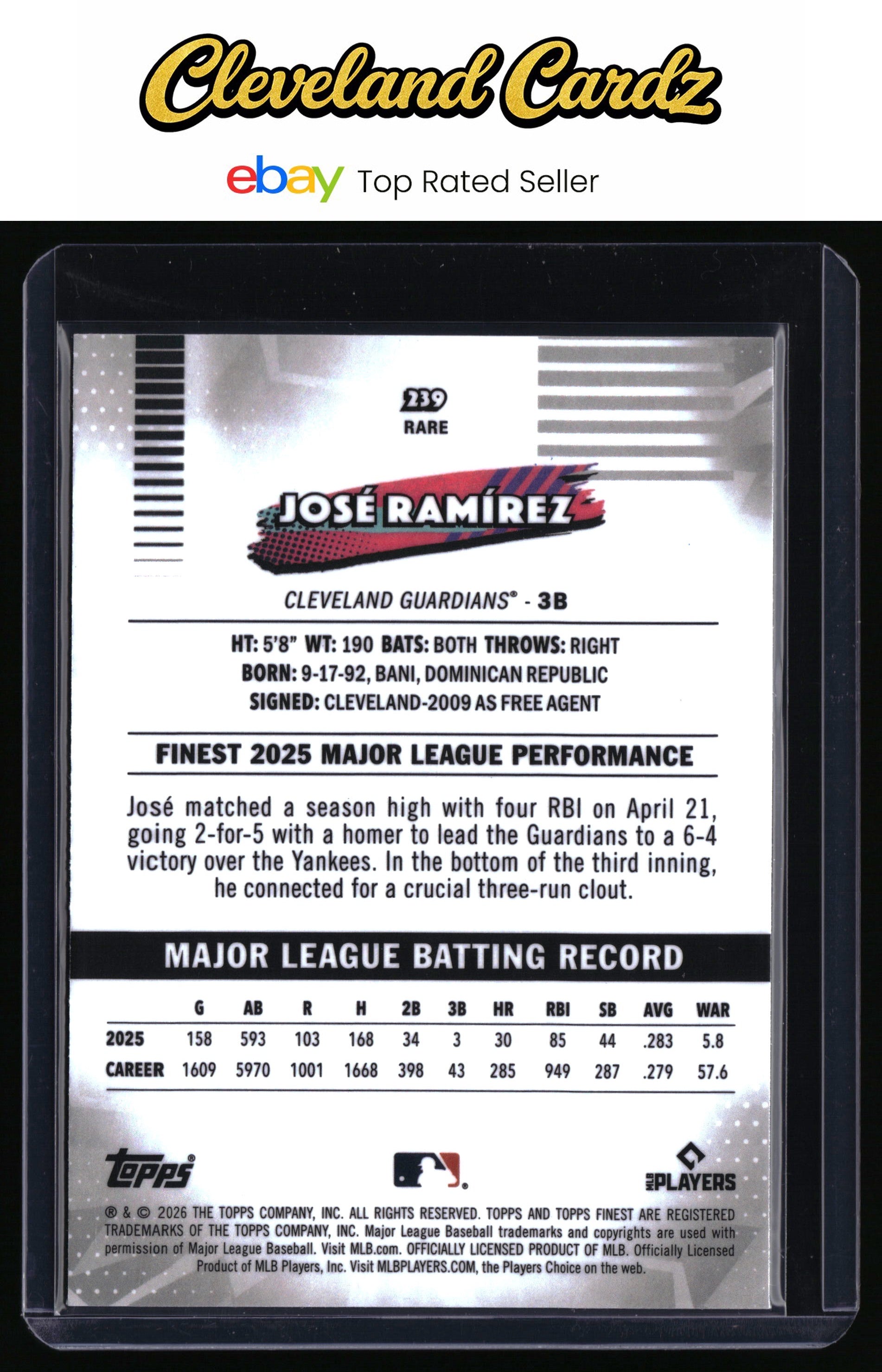 2026 Finest #239 José Ramírez Aqua Refractors #/199