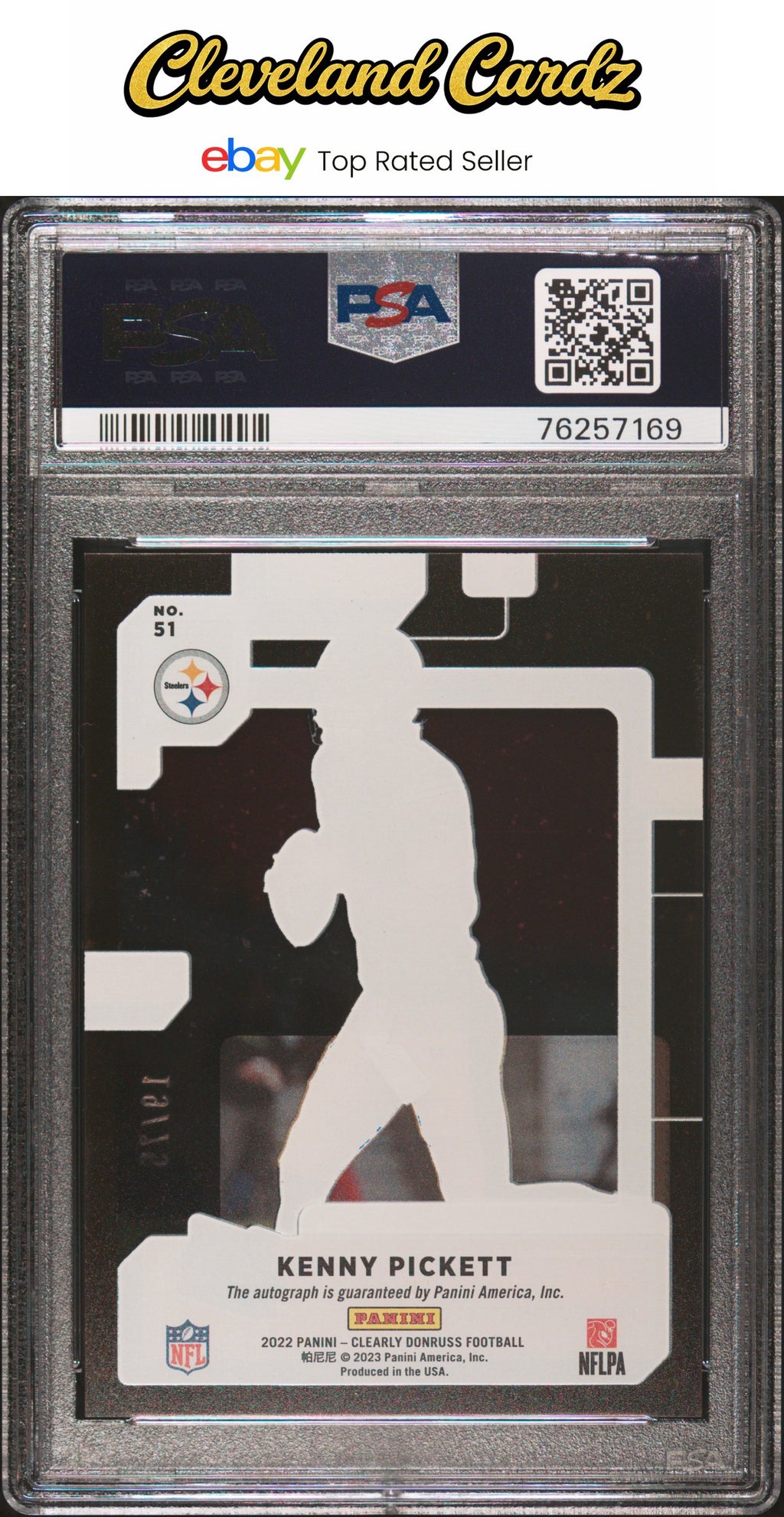 2022 Panini Clearly Donruss #51 Kenny Pickett Autograph-Orange #/75 PSA 10