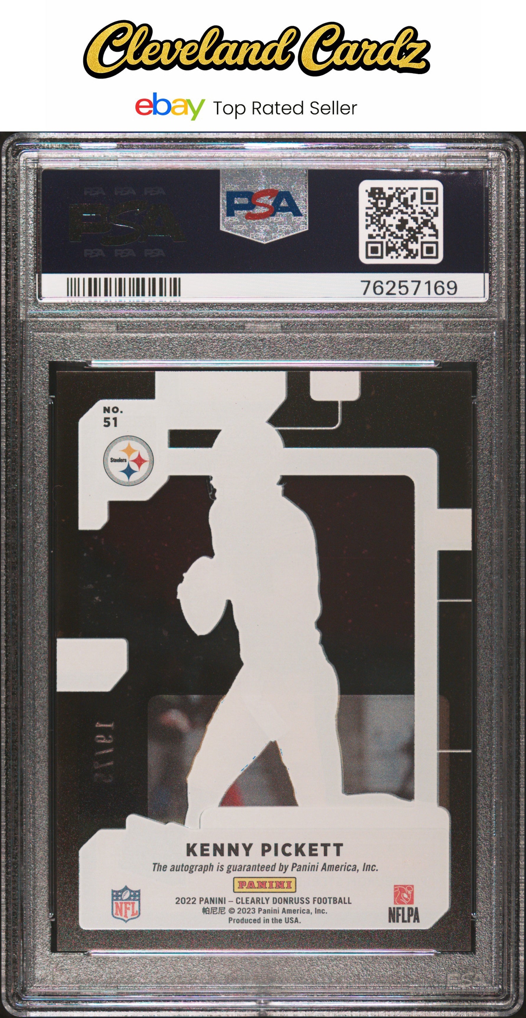 2022 Panini Clearly Donruss #51 Kenny Pickett Autograph-Orange #/75 PSA 10
