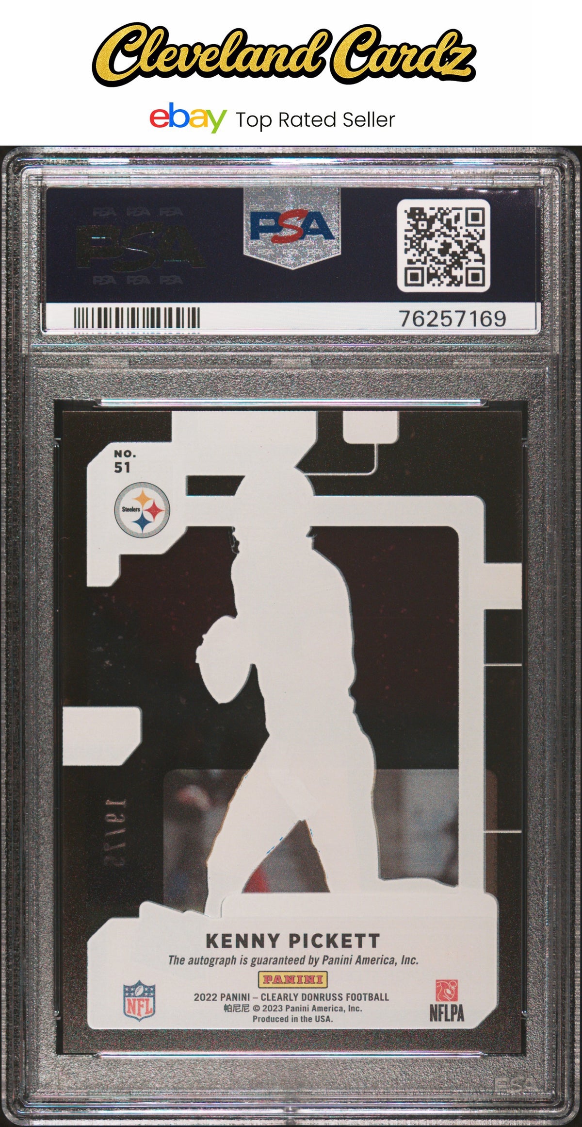 2022 Panini Clearly Donruss #51 Kenny Pickett Autograph-Orange #/75 PSA 10