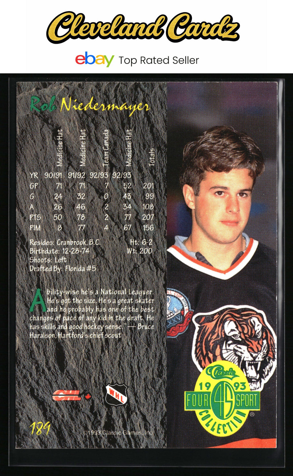 1993 Classic Four Sport #189 Rob Niedermayer
