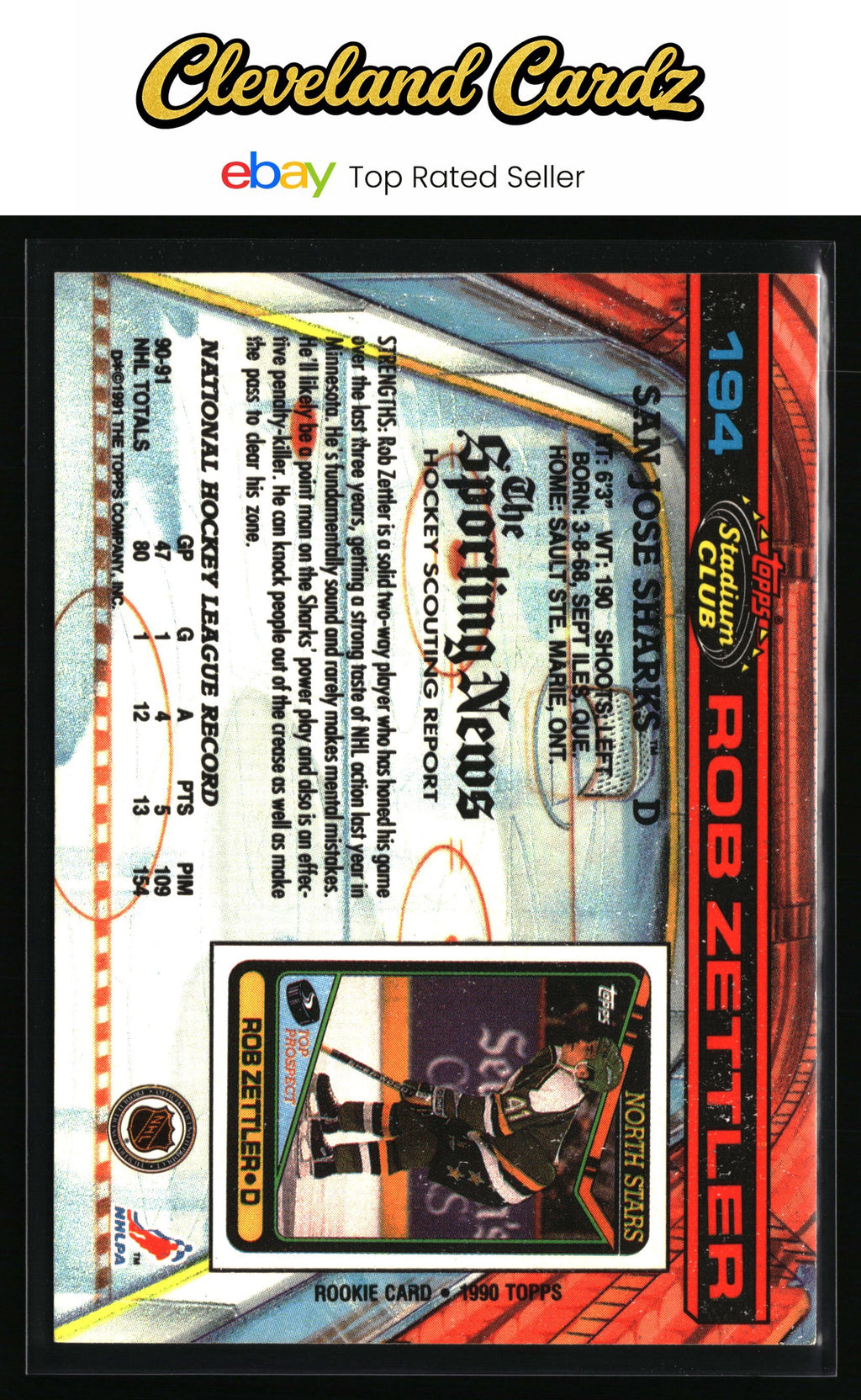 1991-92 Stadium Club #194 Rob Zettler