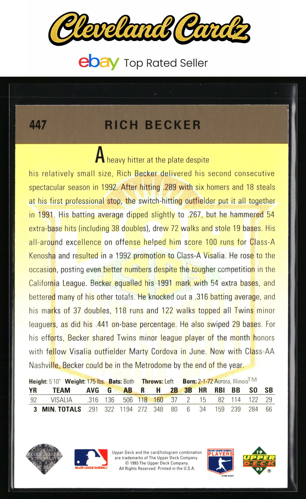 1993 Upper Deck #447 Rich Becker