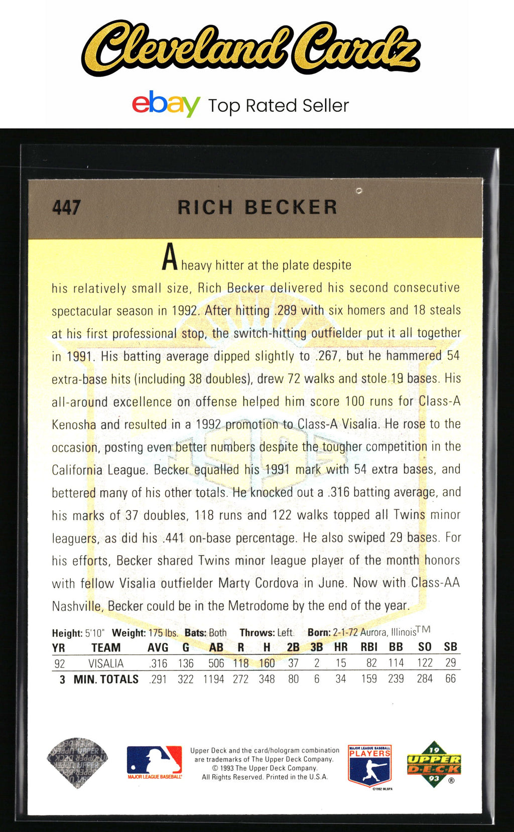 1993 Upper Deck #447 Rich Becker