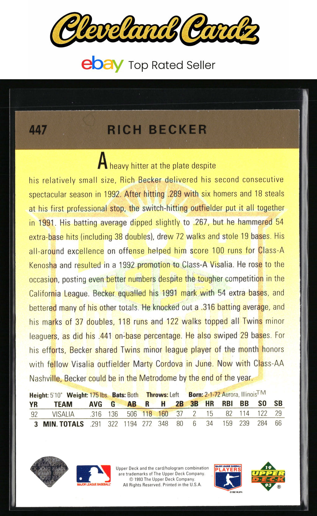 1993 Upper Deck #447 Rich Becker