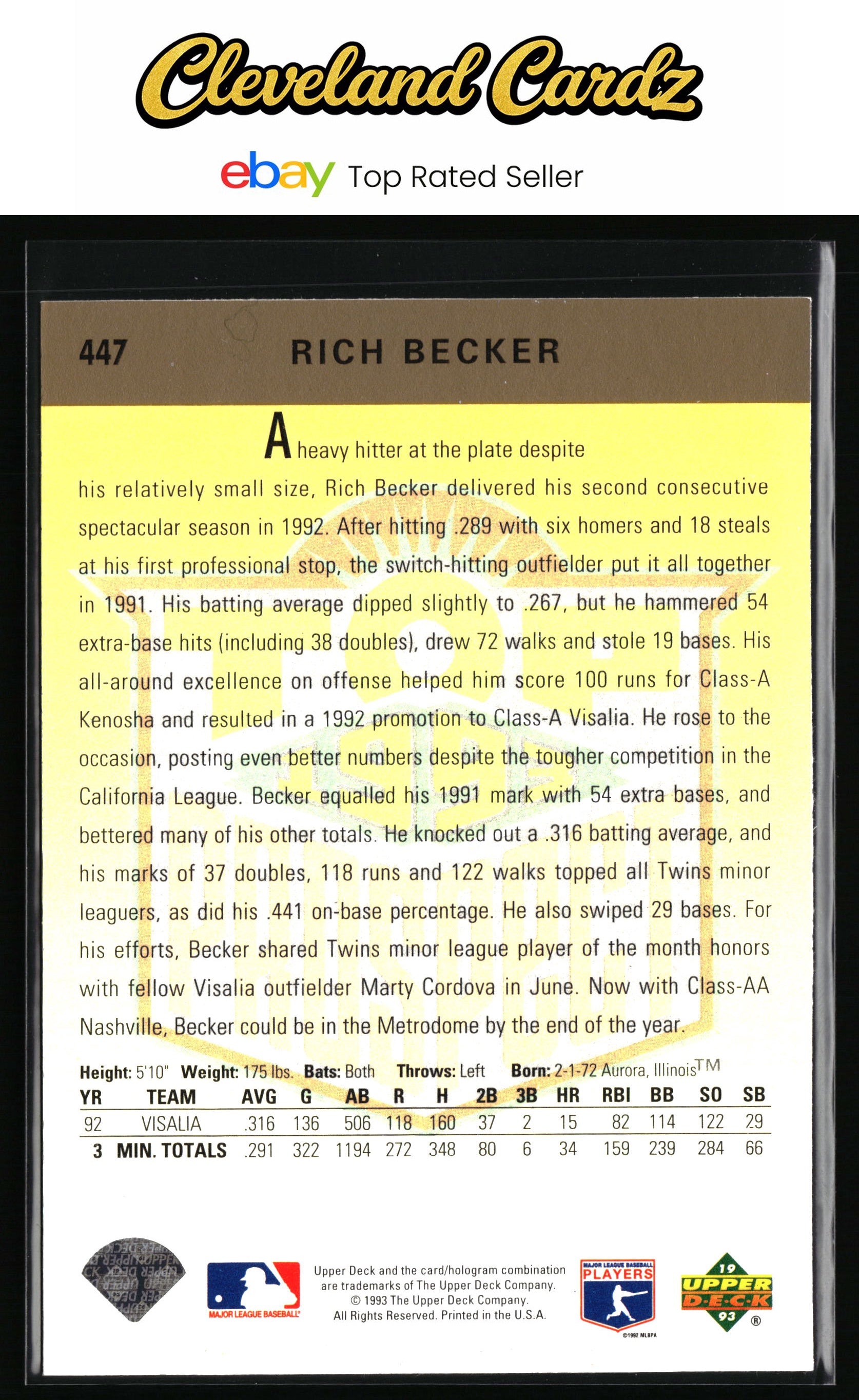 1993 Upper Deck #447 Rich Becker
