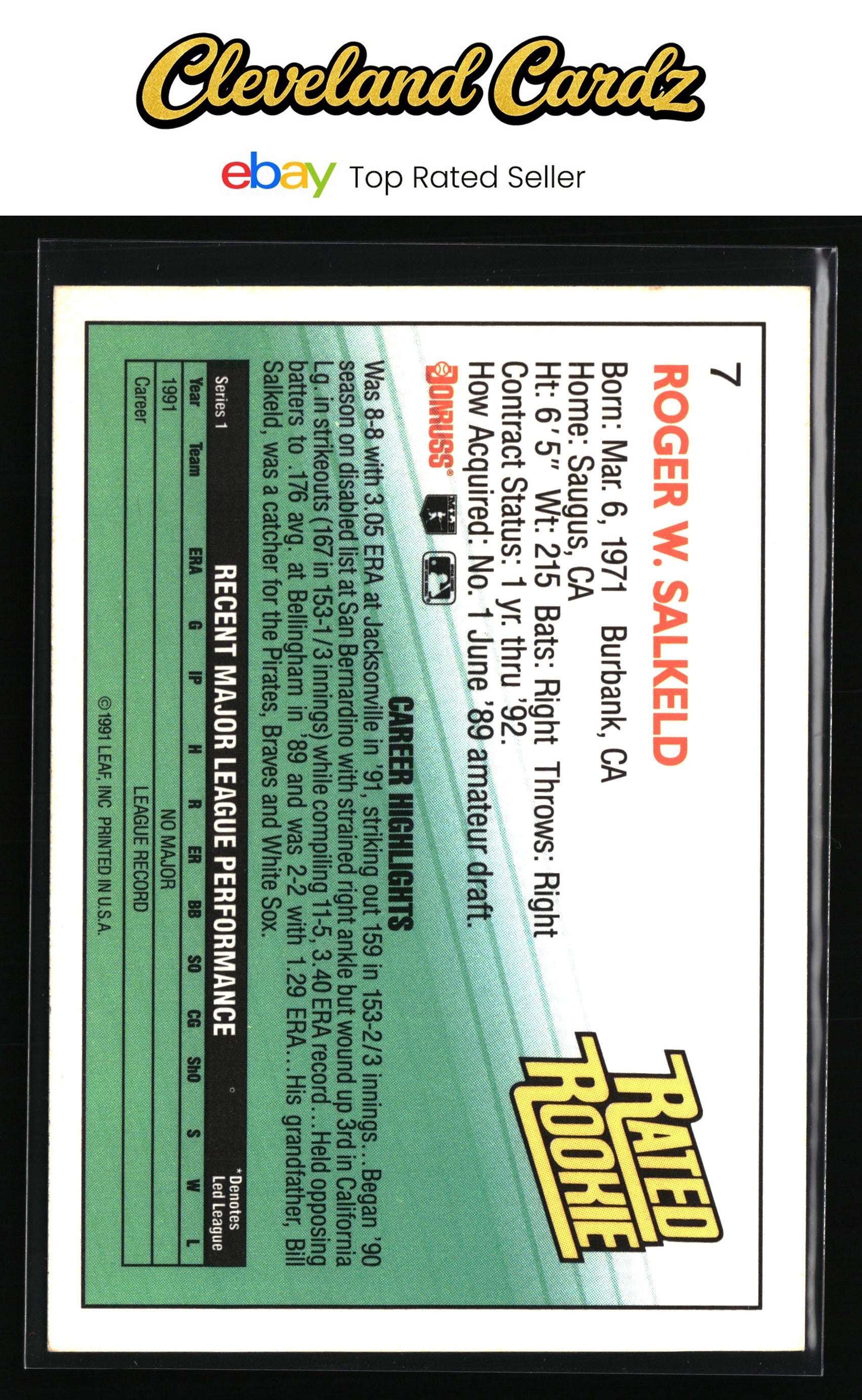 1992 Donruss #7b Roger Salkeld