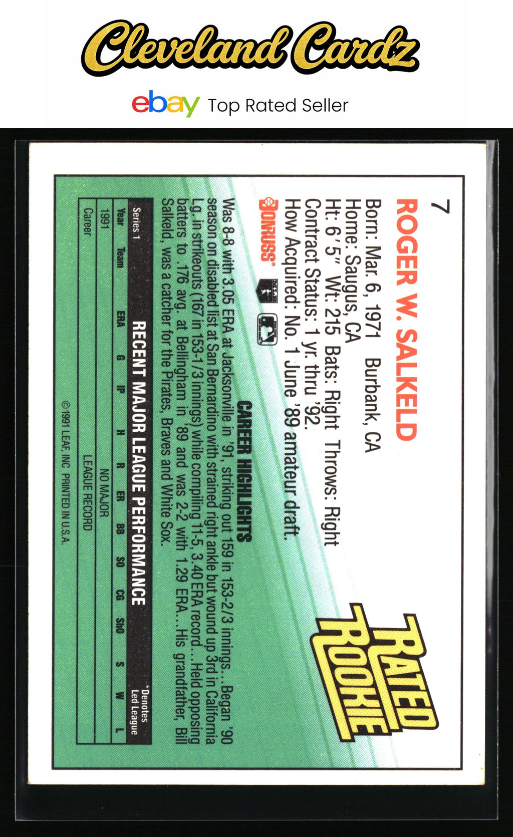 1992 Donruss #7 Roger Salkeld