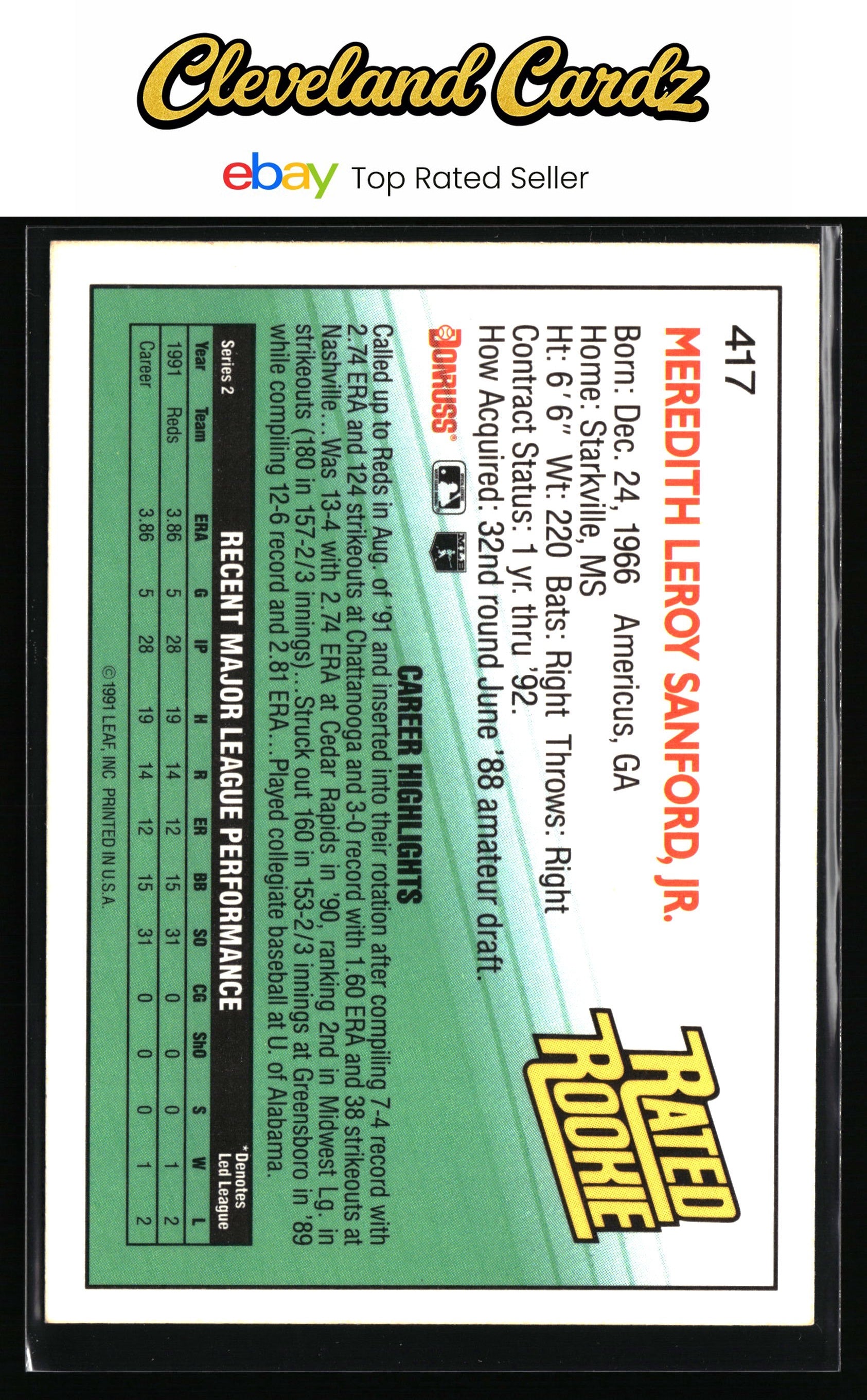 1992 Donruss #417b Mo Sanford