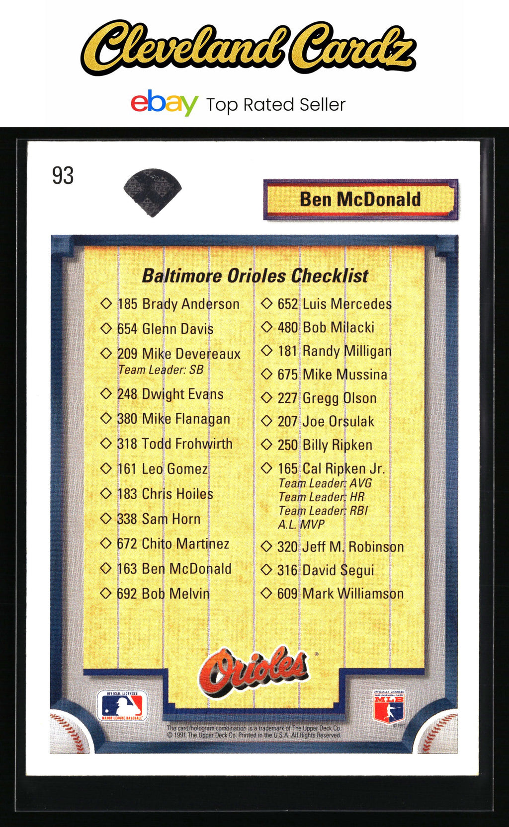 1992 Upper Deck #93 Ben McDonald