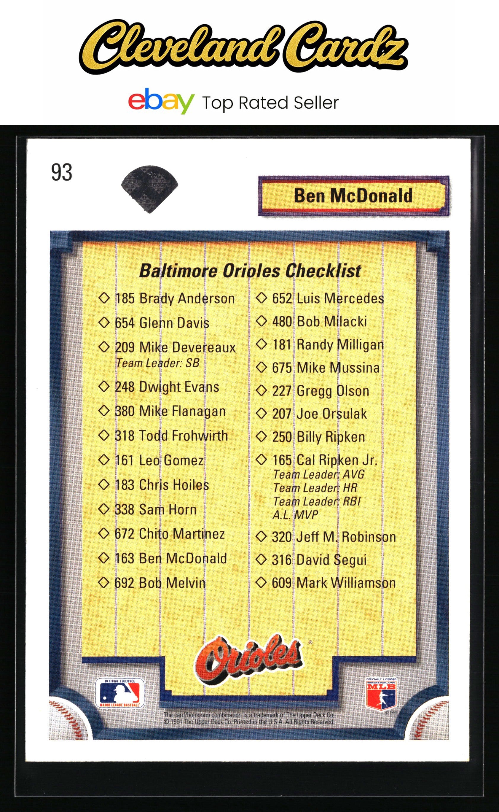 1992 Upper Deck #93 Ben McDonald