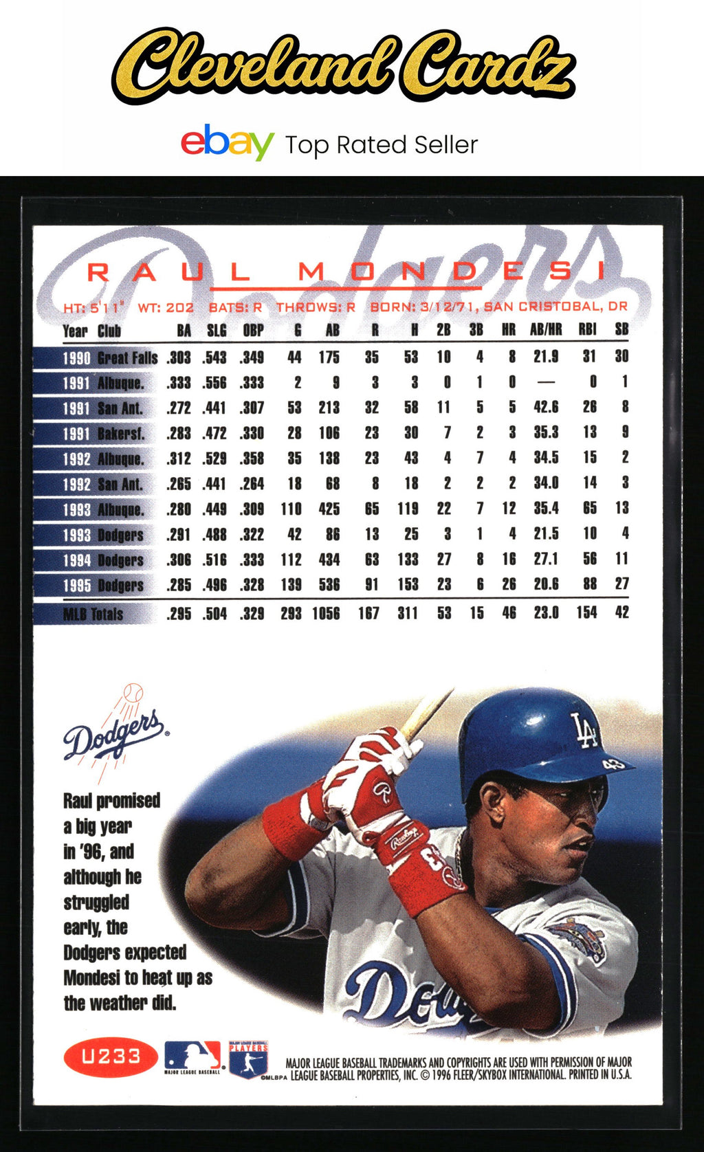 1996 Fleer Update #U233 Raul Mondesi