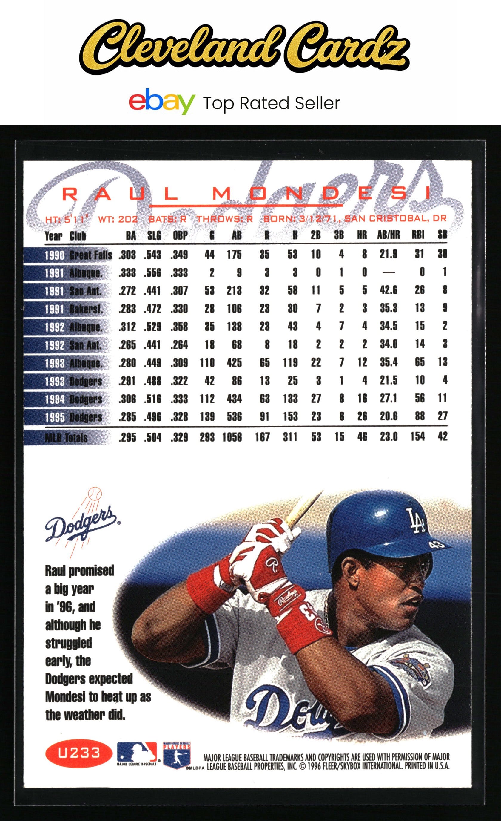 1996 Fleer Update #U233 Raul Mondesi