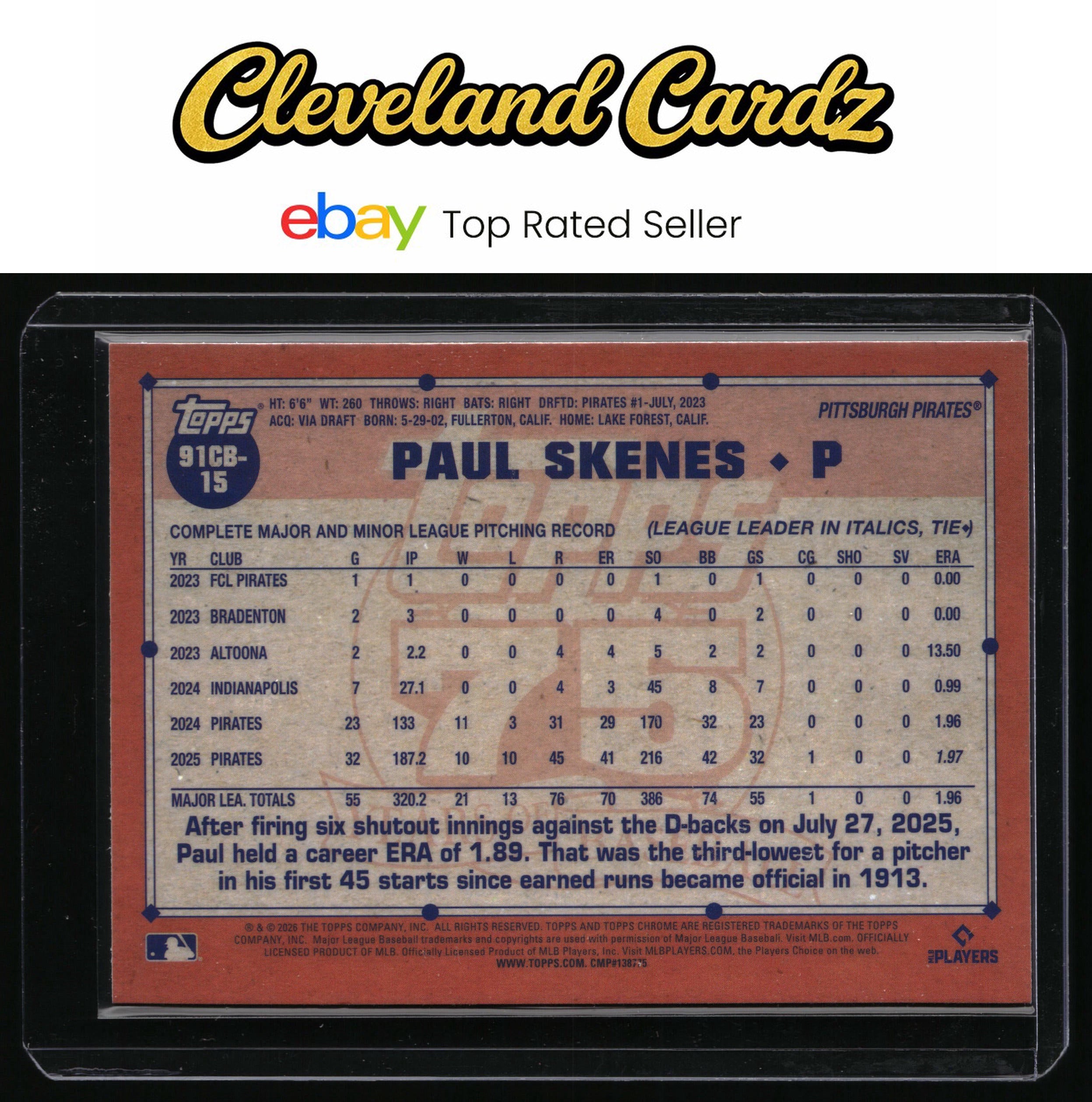 2026 Topps Chrome #91CB-15 Paul Skenes 1991 Topps Chrome Baseball Refractor