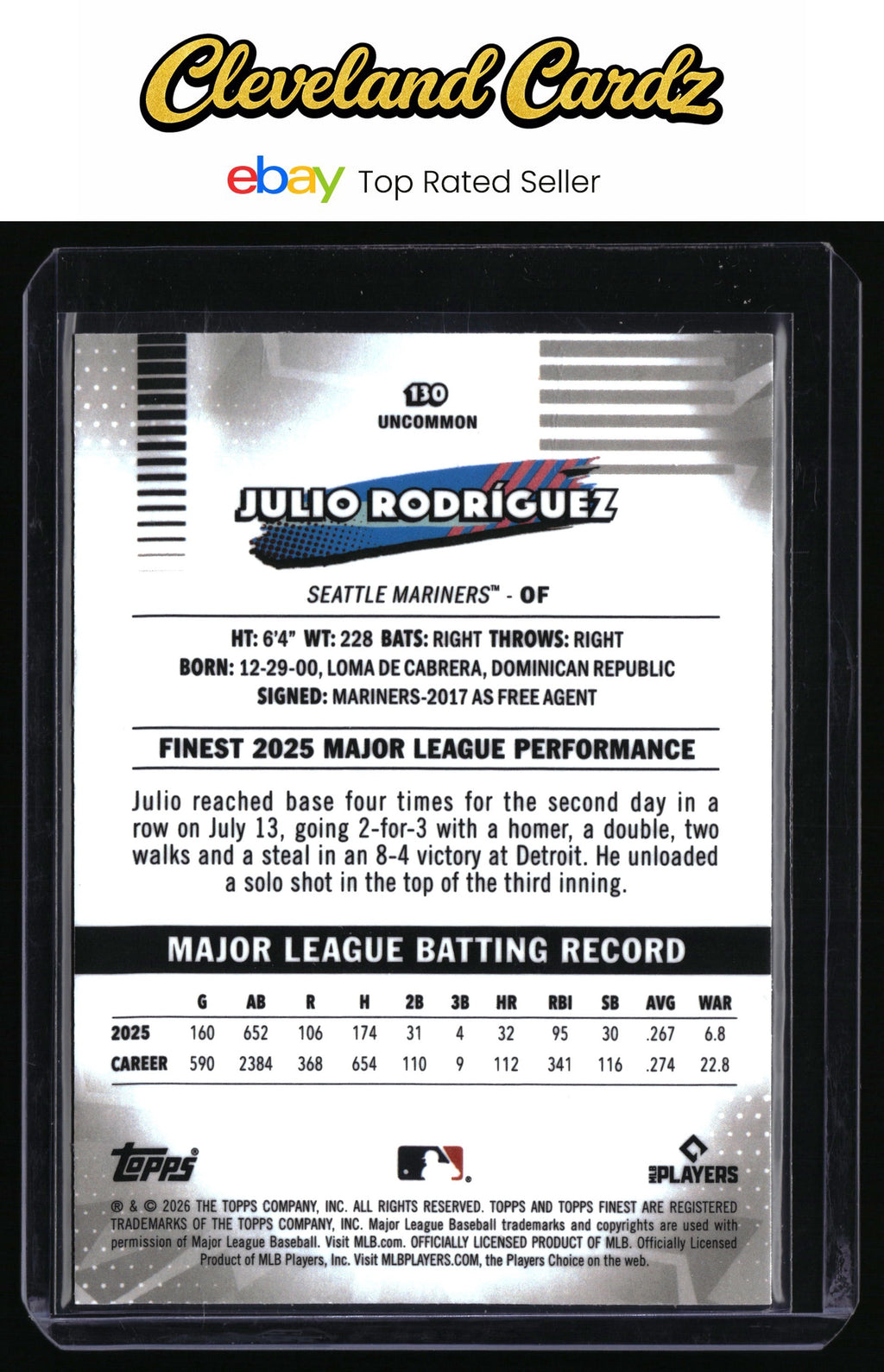 2026 Finest #130 Julio Rodríguez Yellow Refractors #/275