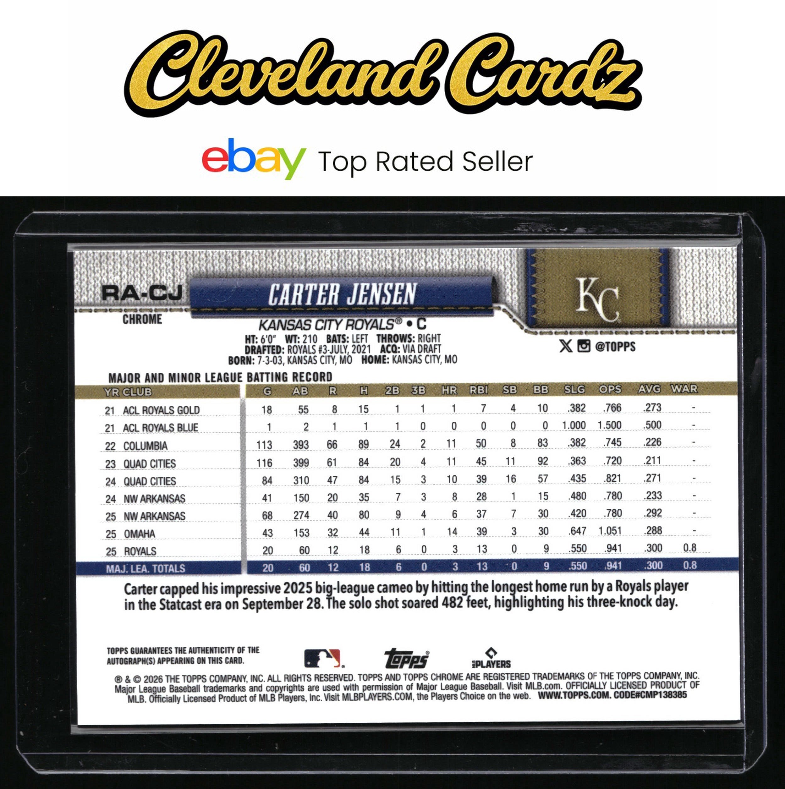 2026 Topps Chrome #RA-CJ Carter Jensen Rookie Autographs