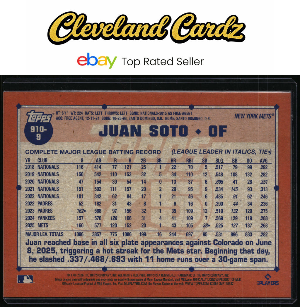 2026 Topps #910-9 Juan Soto 1991 35th Anniversary Oversized