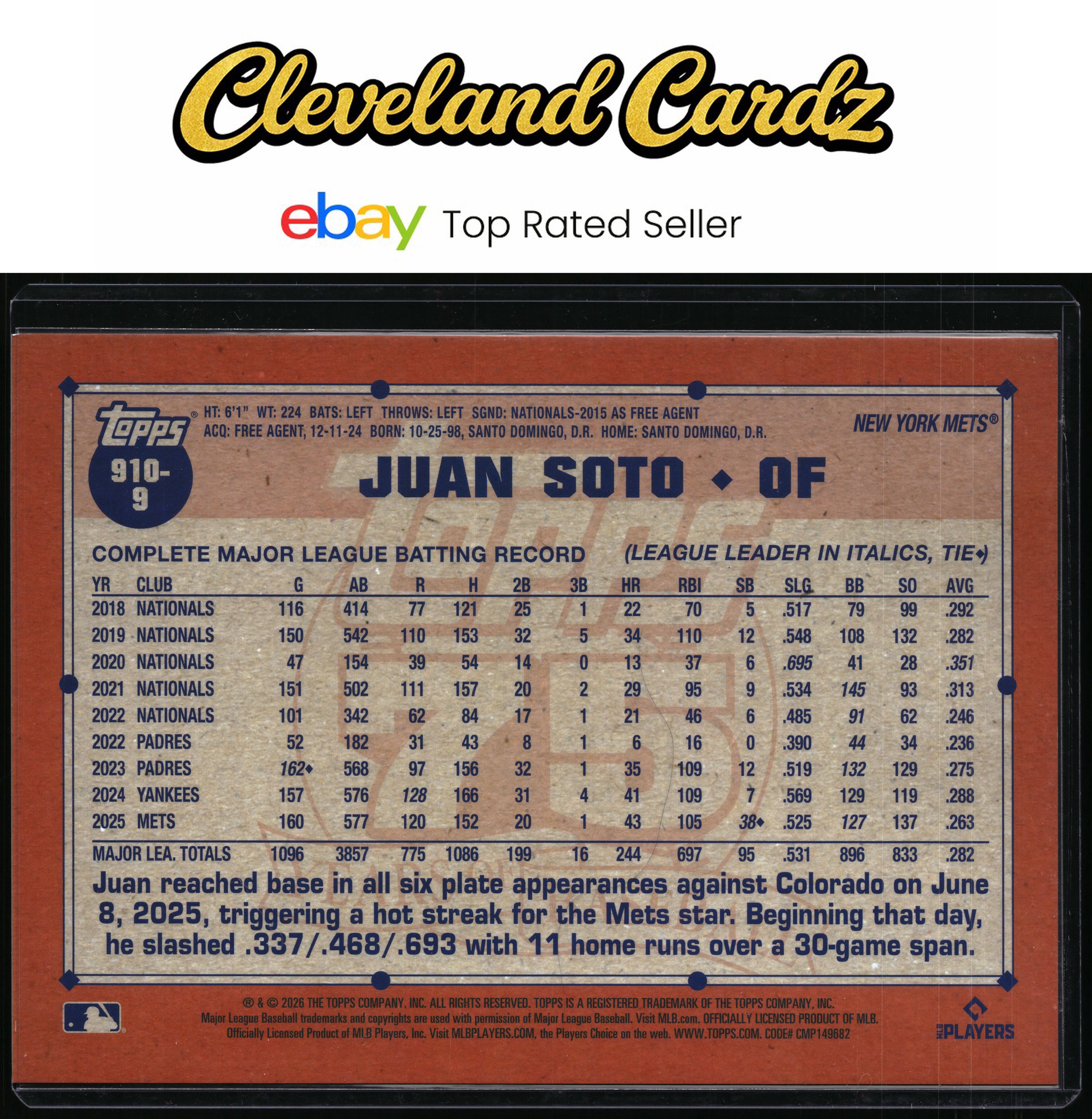 2026 Topps #910-9 Juan Soto 1991 35th Anniversary Oversized