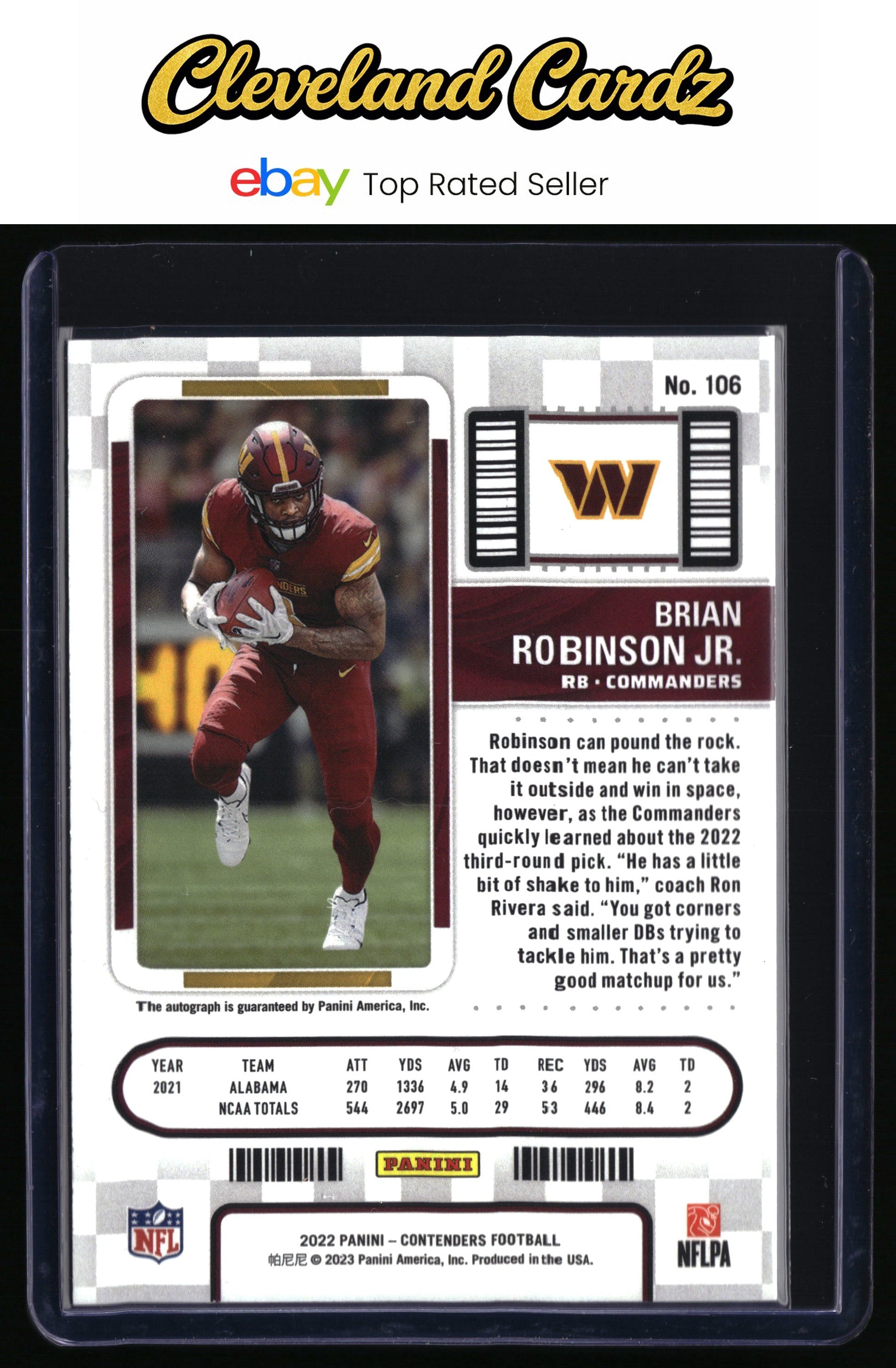 2022 Panini Contenders #106 Brian Robinson Jr. Cracked Ice Ticket #/22