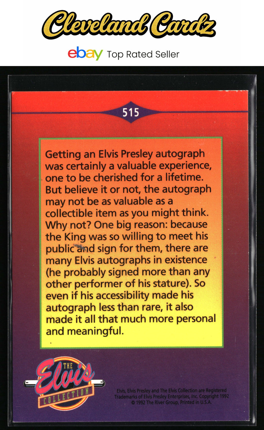 1992 The River Gr. The Elvis Collection #515 Getting an Elvis Presley auto....