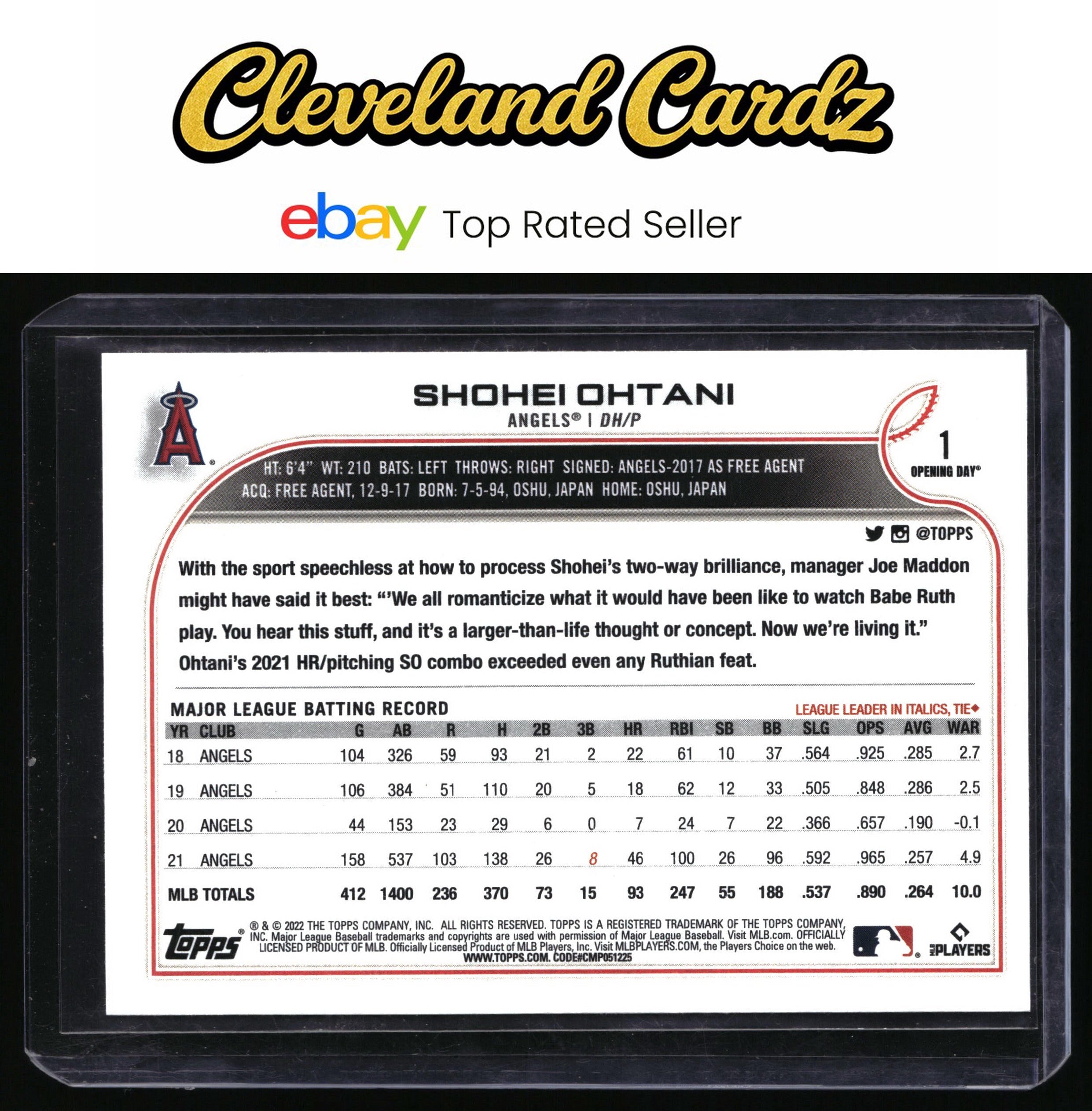 2022 Topps Opening Day #1 Shohei Ohtani
