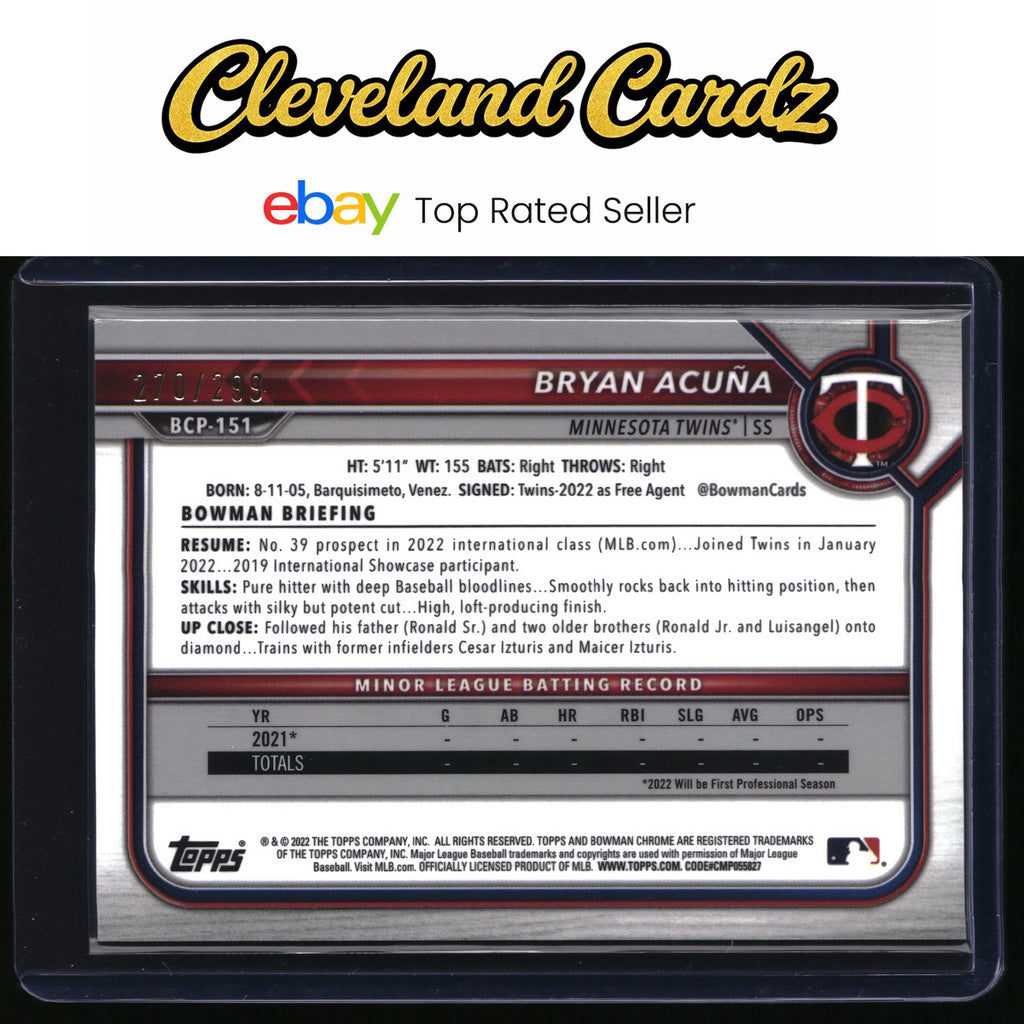 2022 Bowman Chrome #BCP-151 Bryan Acuña Prospects Speckle Refractor #/299