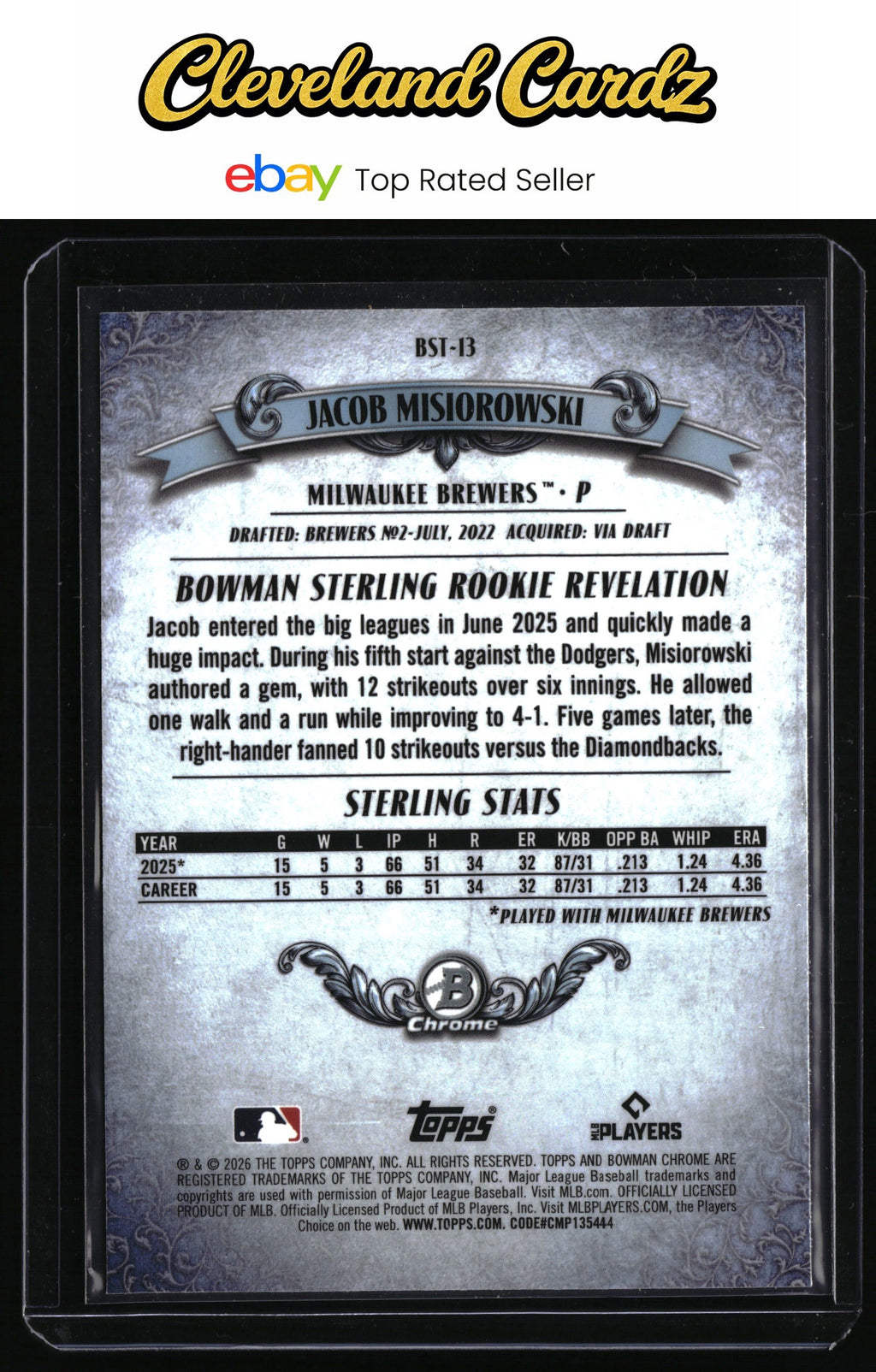 2026 Bowman #BST-13 Jacob Misiorowski Bowman Sterling