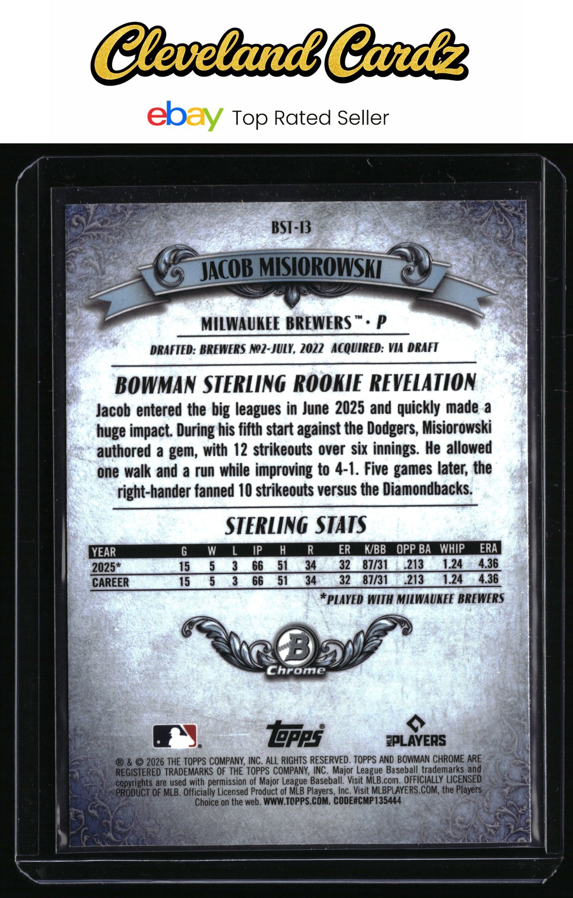 2026 Bowman #BST-13 Jacob Misiorowski Bowman Sterling