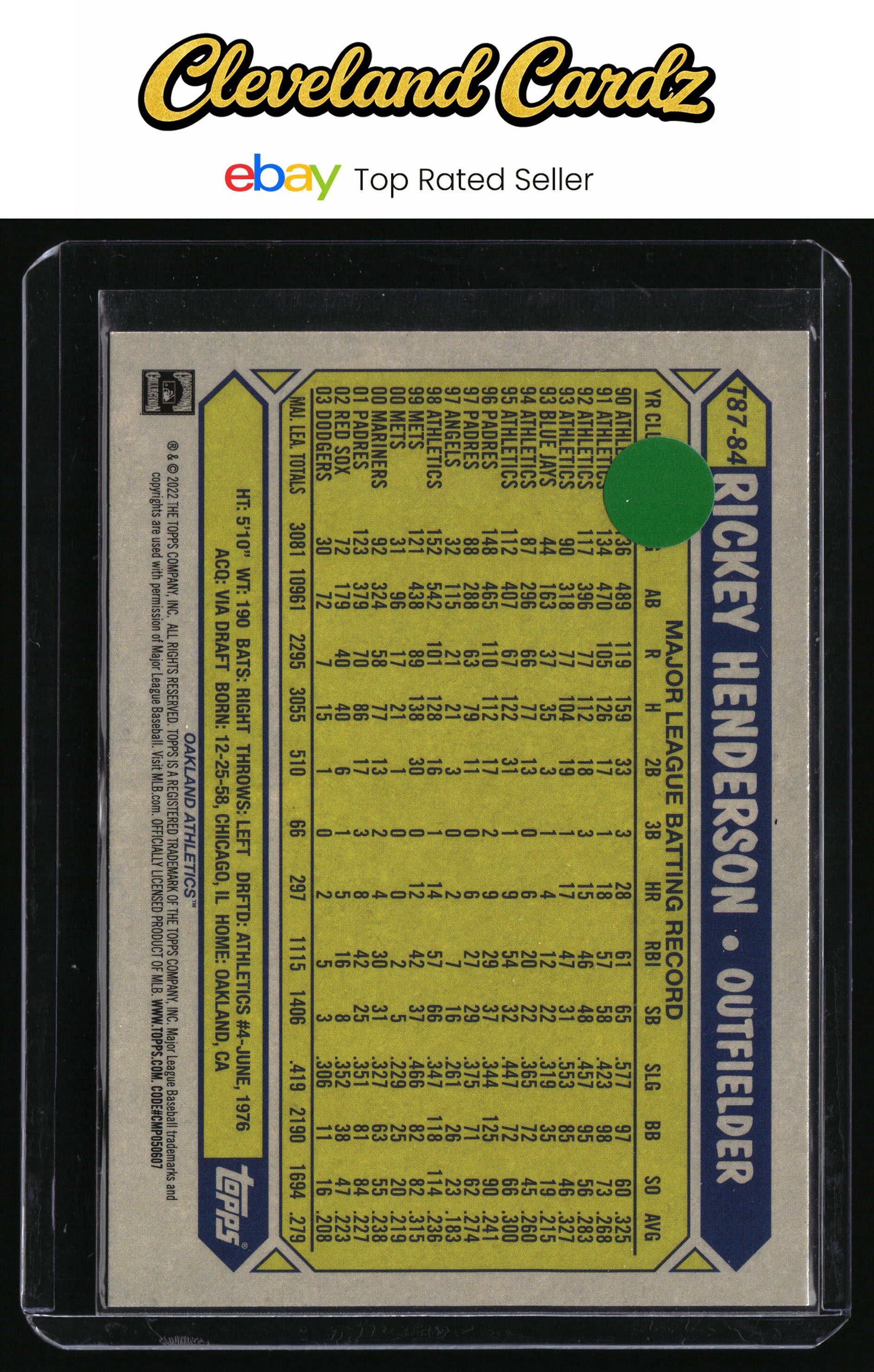 2022 Topps #T87-84 Rickey Henderson 1987 Topps Baseball 35th Anniversary