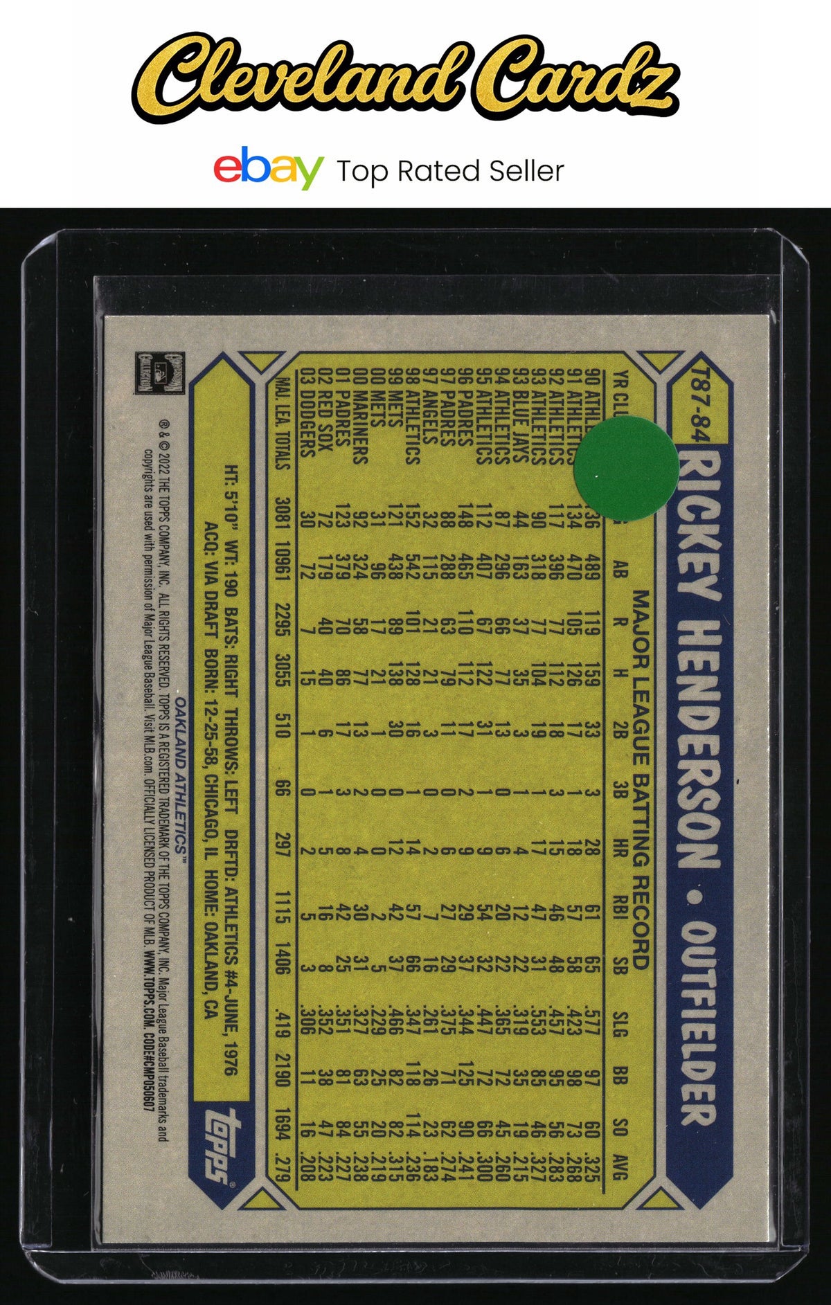 2022 Topps #T87-84 Rickey Henderson 1987 Topps Baseball 35th Anniversary