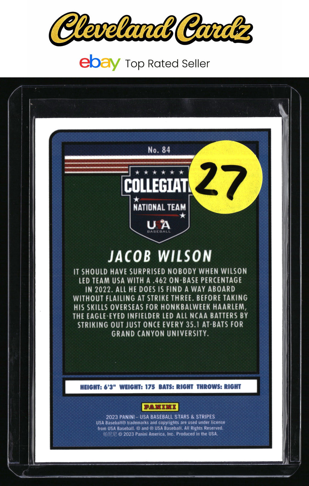 2023 Panini Stars & Stripes USA Baseball #84 Jacob Wilson