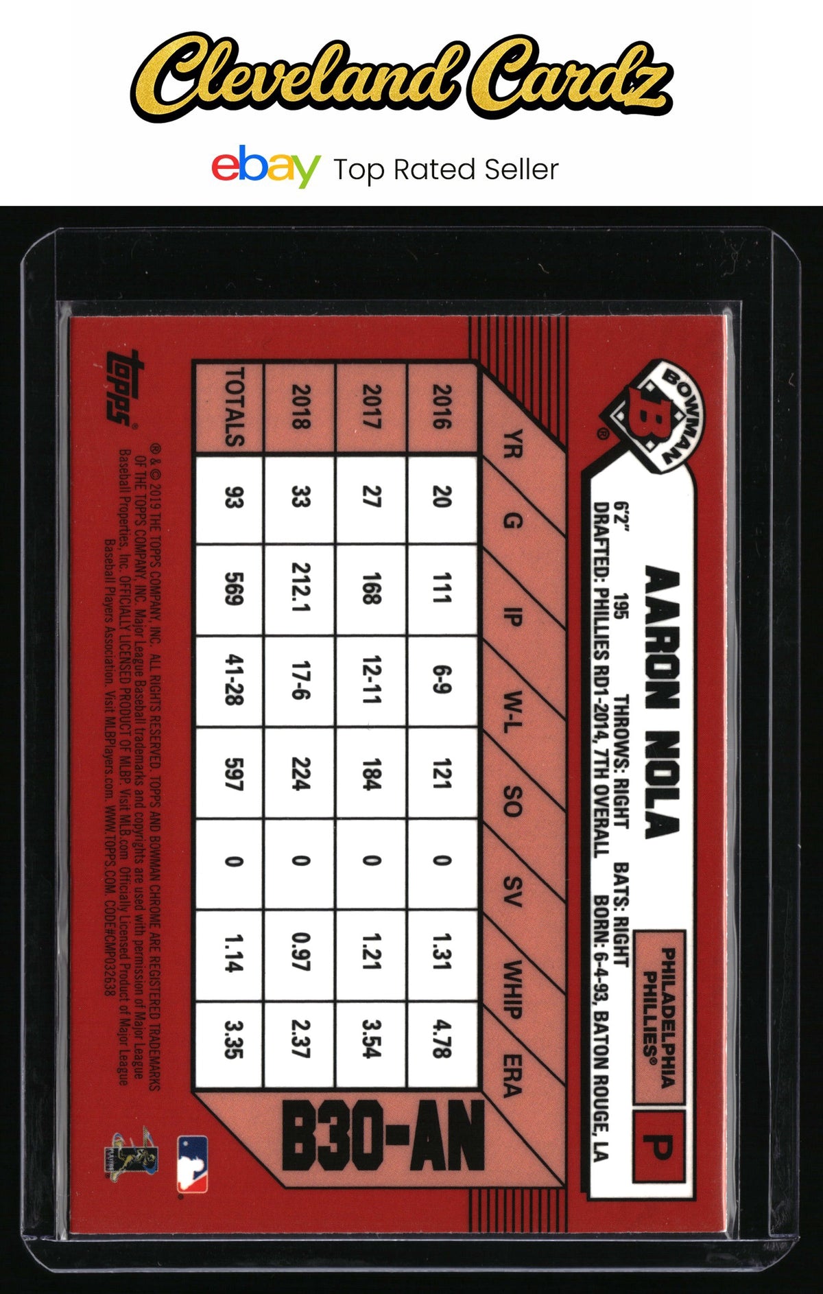 2019 Bowman #B30-AN Aaron Nola 30th Anniversary Bowman