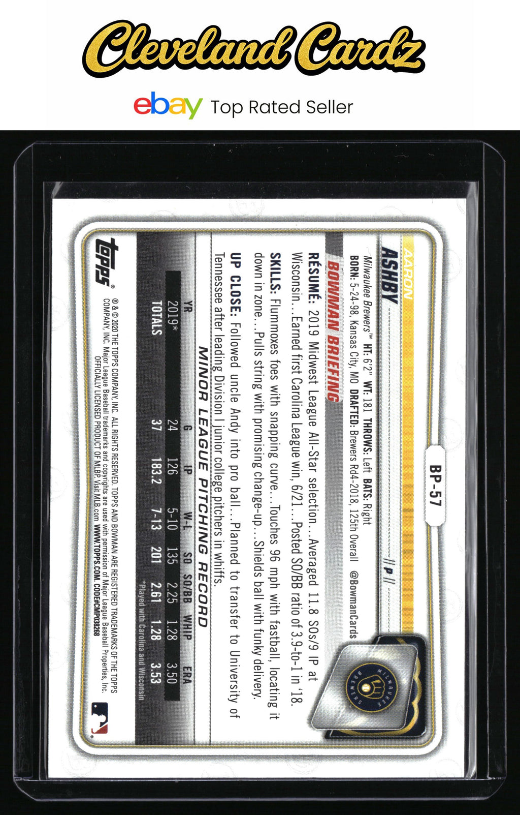 2020 Bowman #BP-57 Aaron Ashby Prospects Camo