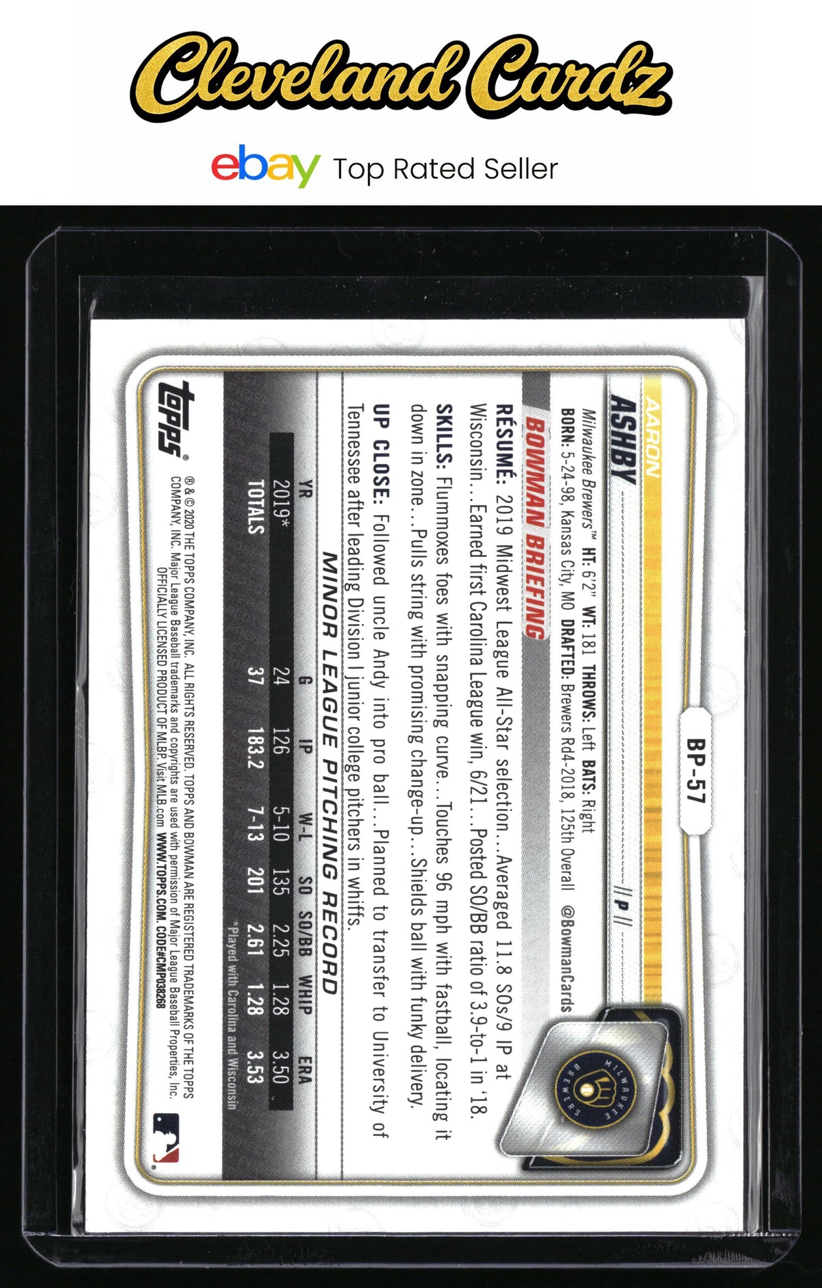 2020 Bowman #BP-57 Aaron Ashby Prospects Camo