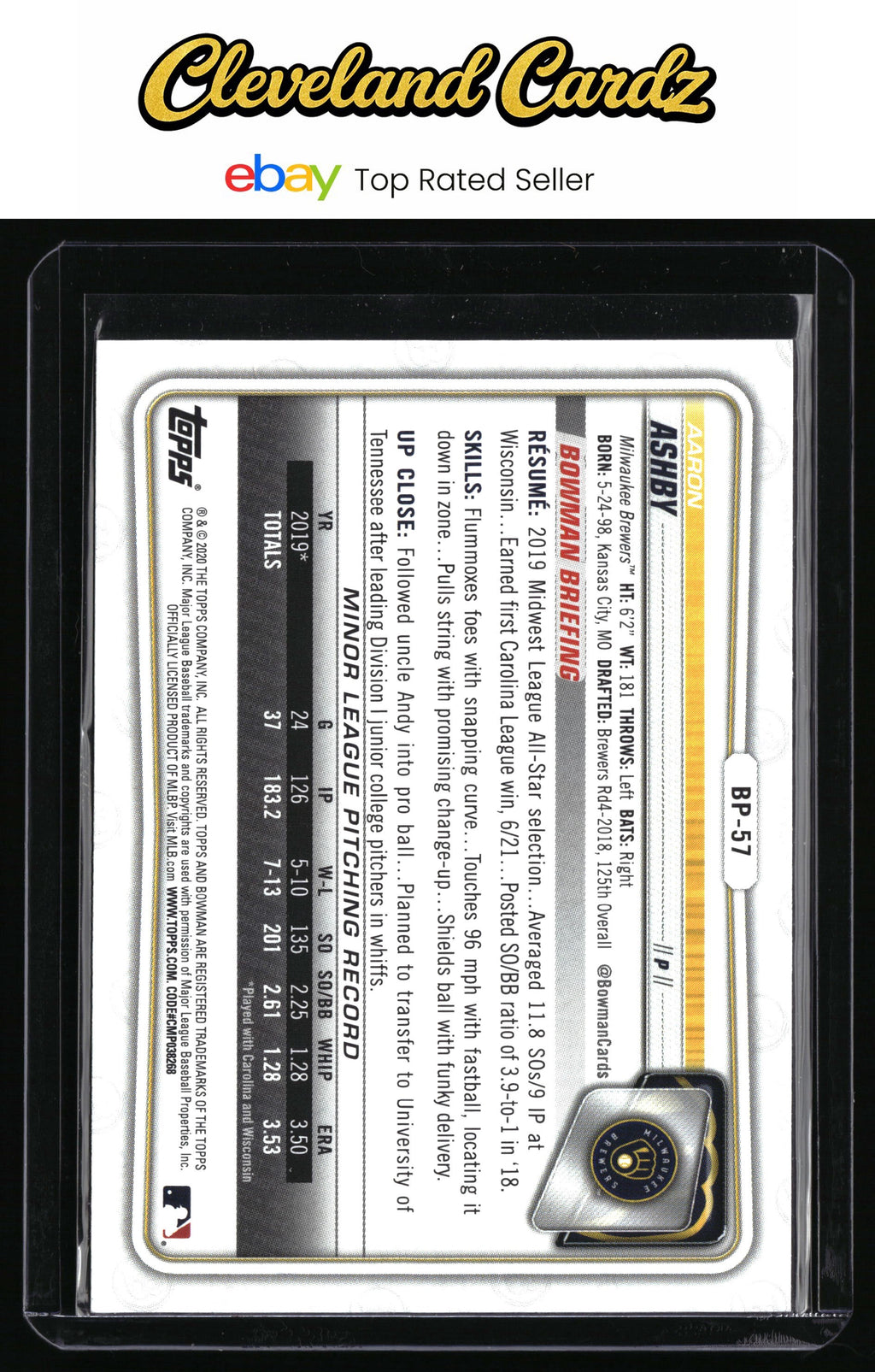 2020 Bowman #BP-57 Aaron Ashby Prospects Camo