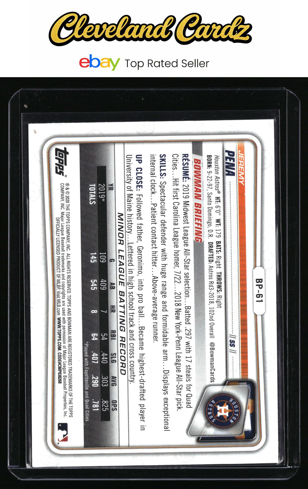 2020 Bowman #BP-61 Jeremy Pena Prospects Camo
