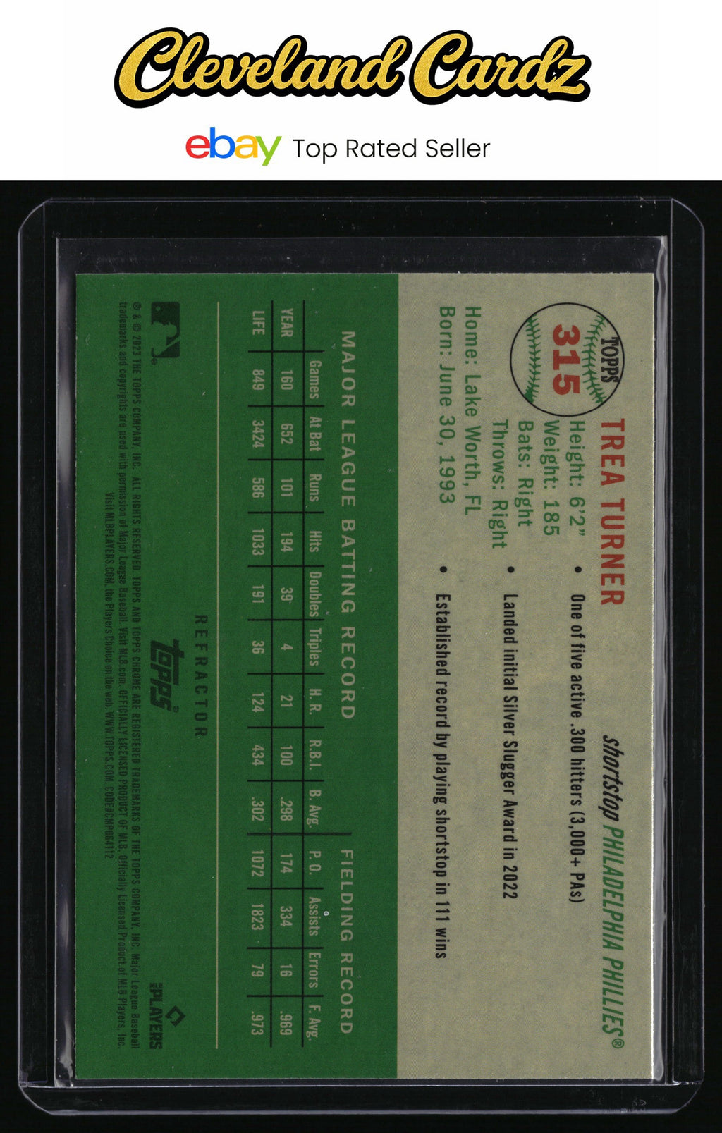 2023 Topps Chrome Platinum Anniversary #315 Trea Turner Refractors