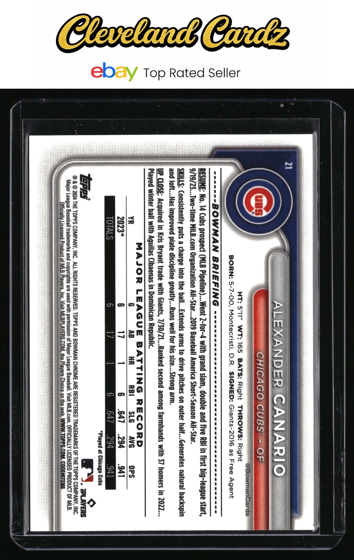 2024 Bowman #21 Alexander Canario Chrome Mojo Refractors