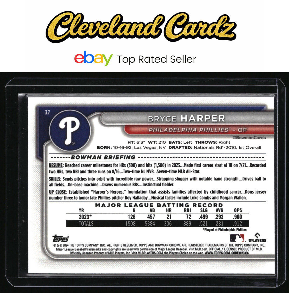 2024 Bowman #37 Bryce Harper Chrome Mojo Refractors