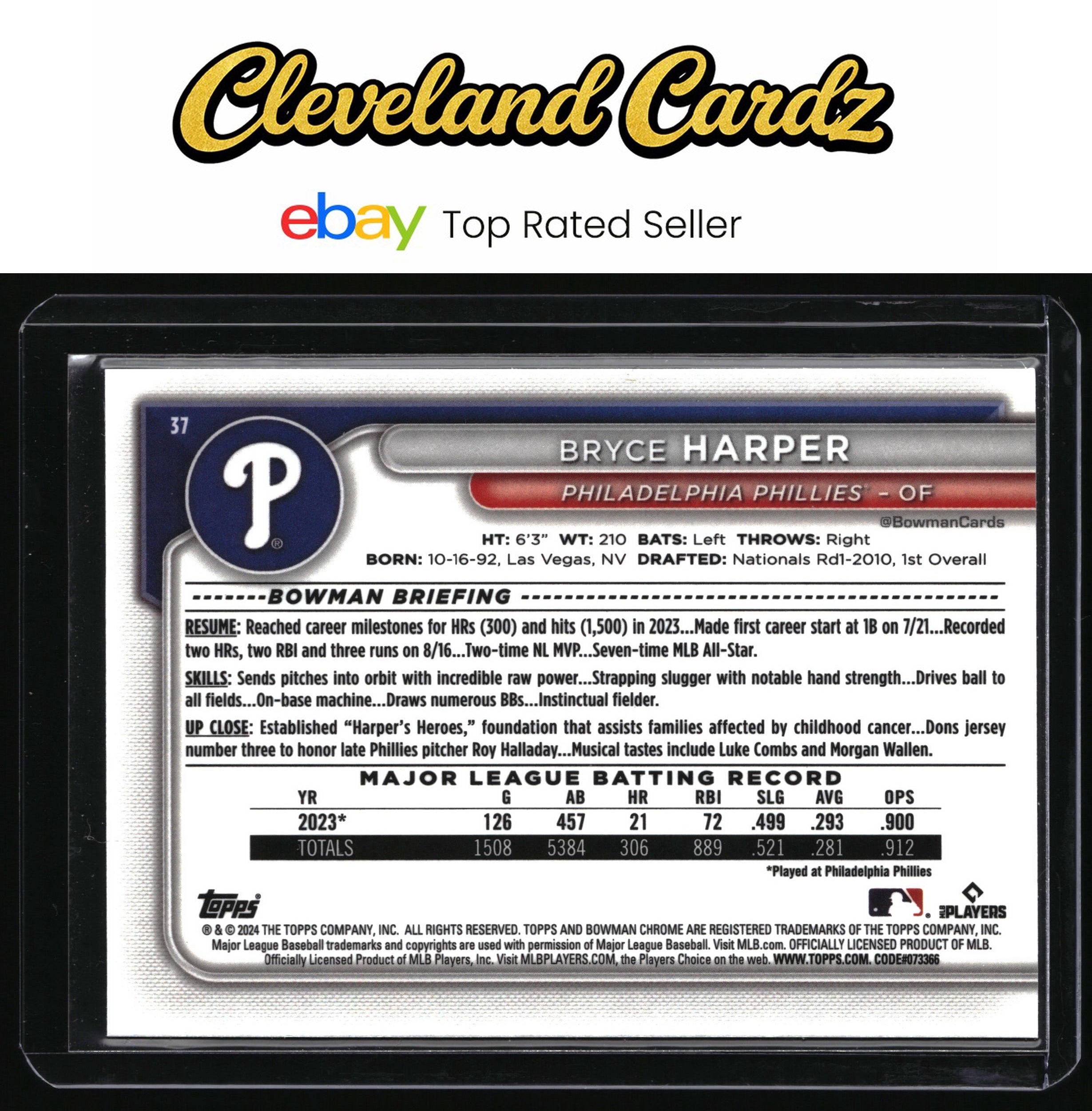 2024 Bowman #37 Bryce Harper Chrome Mojo Refractors