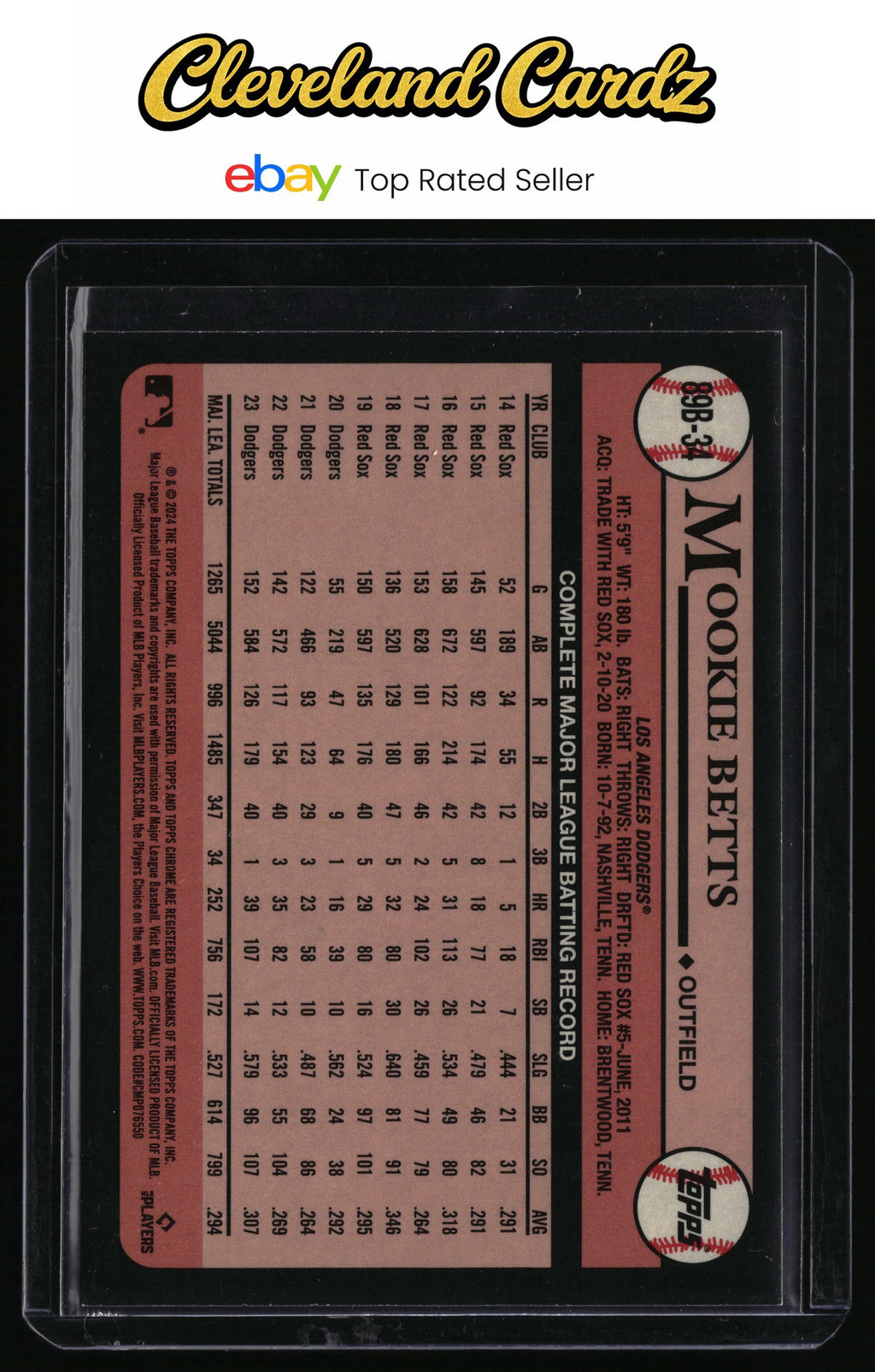 2024 Topps #89B-34 Mookie Betts 1989 Topps Baseball 35th Anniversary Foil